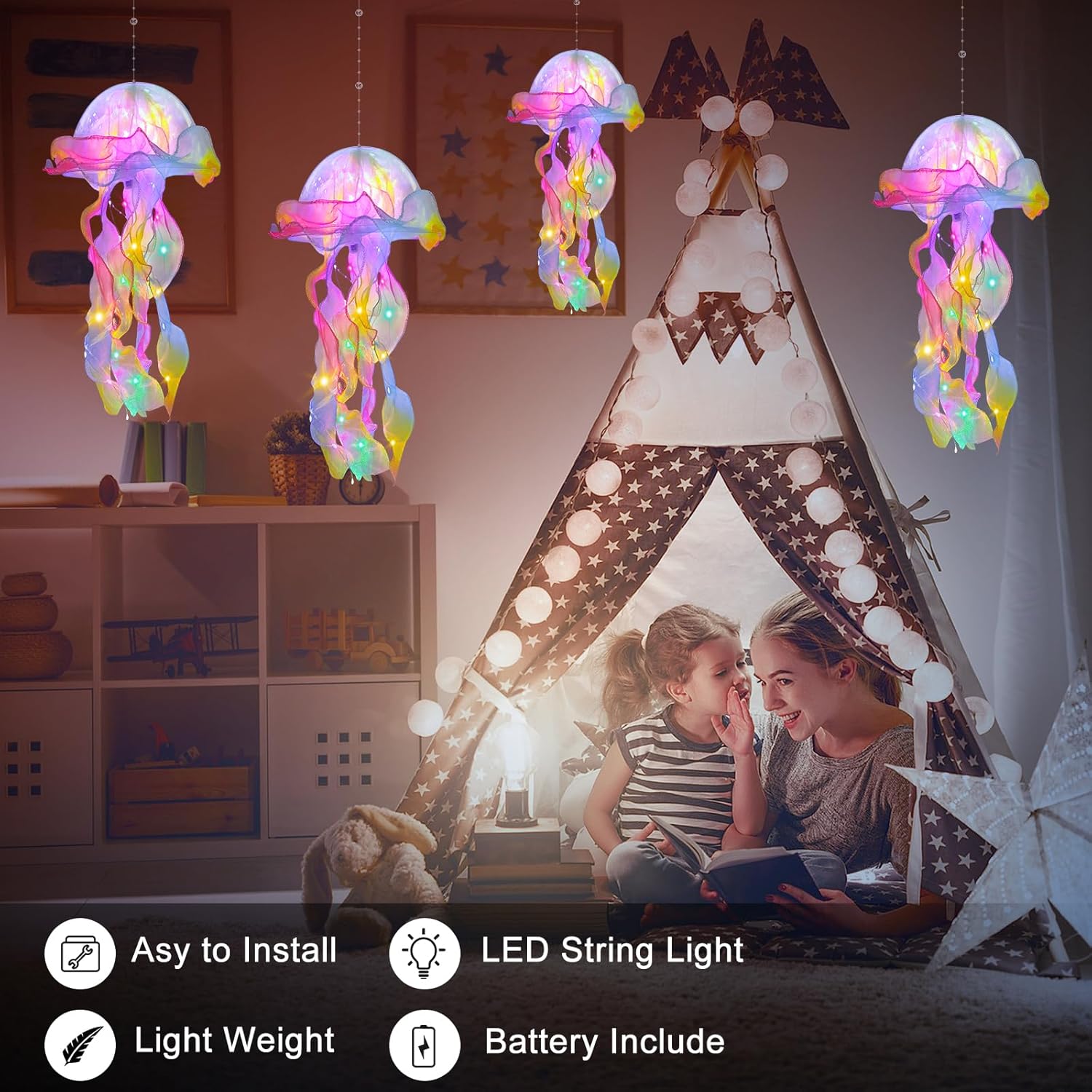 Jellyfish Party Decorations - Jellyfish Decor with Lights, Mermaid Birthday Decorations, Under The Sea Party Decorations for Baby Shower Ocean Theme Classroom & Beach Room Decor