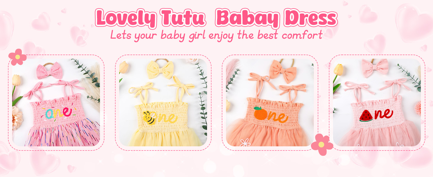 HONGTEYA Baby Girl 1st Birthday Outfit Girl First Birthday Clothes One Year Old Gifts Romper Tulle Summer Newborn Dress