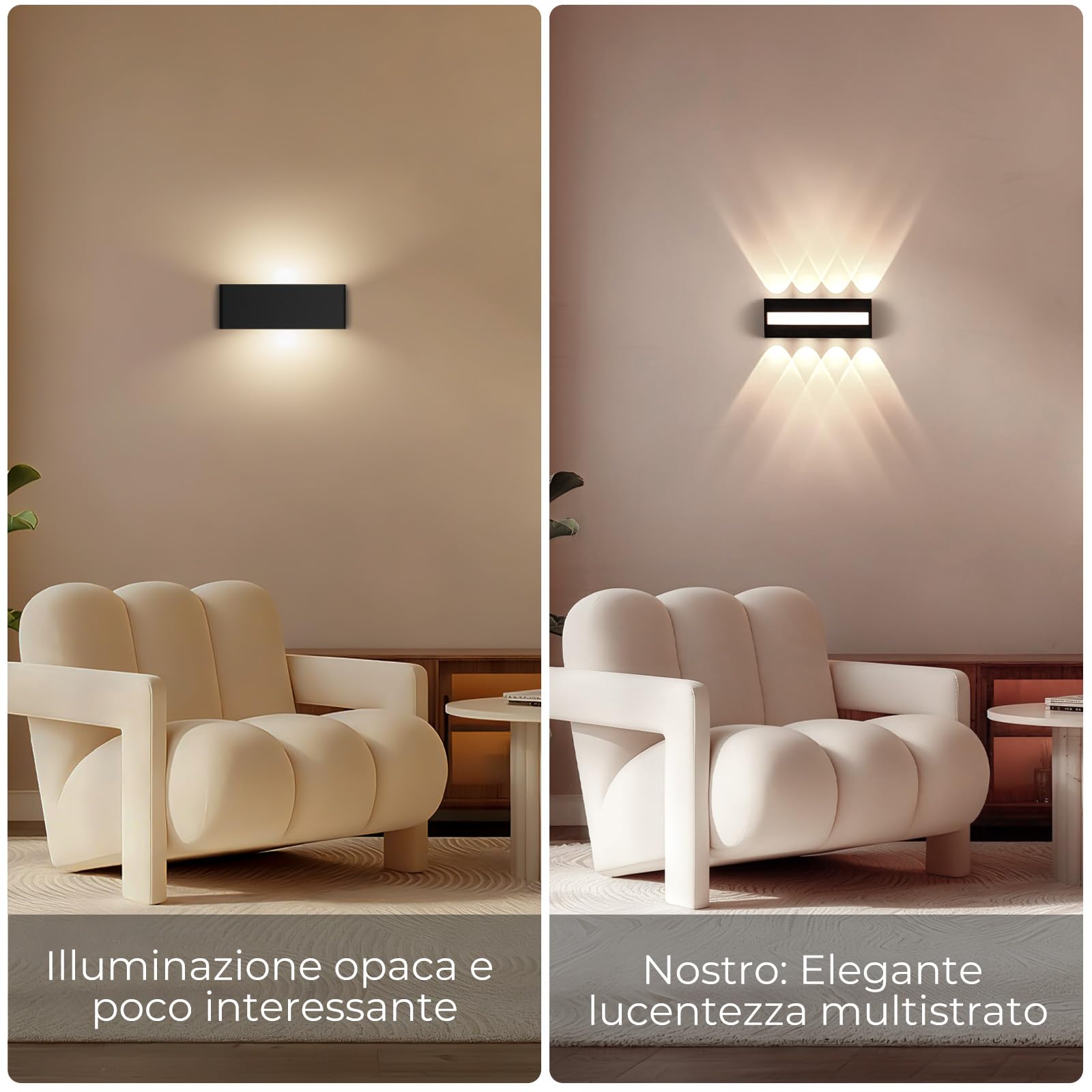 LED Wandleuchte Innen IP65, 3000K Wandlampe mit 8 Lichtquellen Up Down, 12W (1200lm) LED Lampe aus Aluminium Für Wohnzimmer, Schlafzimmer, Flur, Treppenhaus, Warmweiß