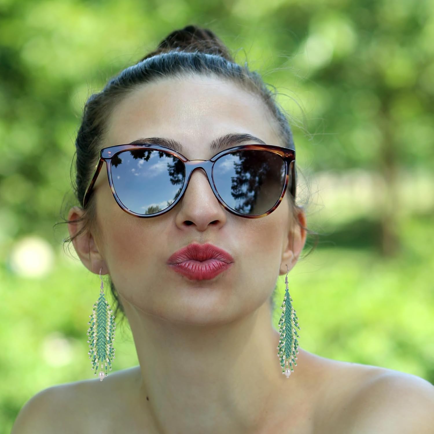 Handmade Beaded Tassel Earrings - Statement Seed Bead Earrings with Genuine Pearl, Boho Beaded Fringe Earrings for Women - Image 4