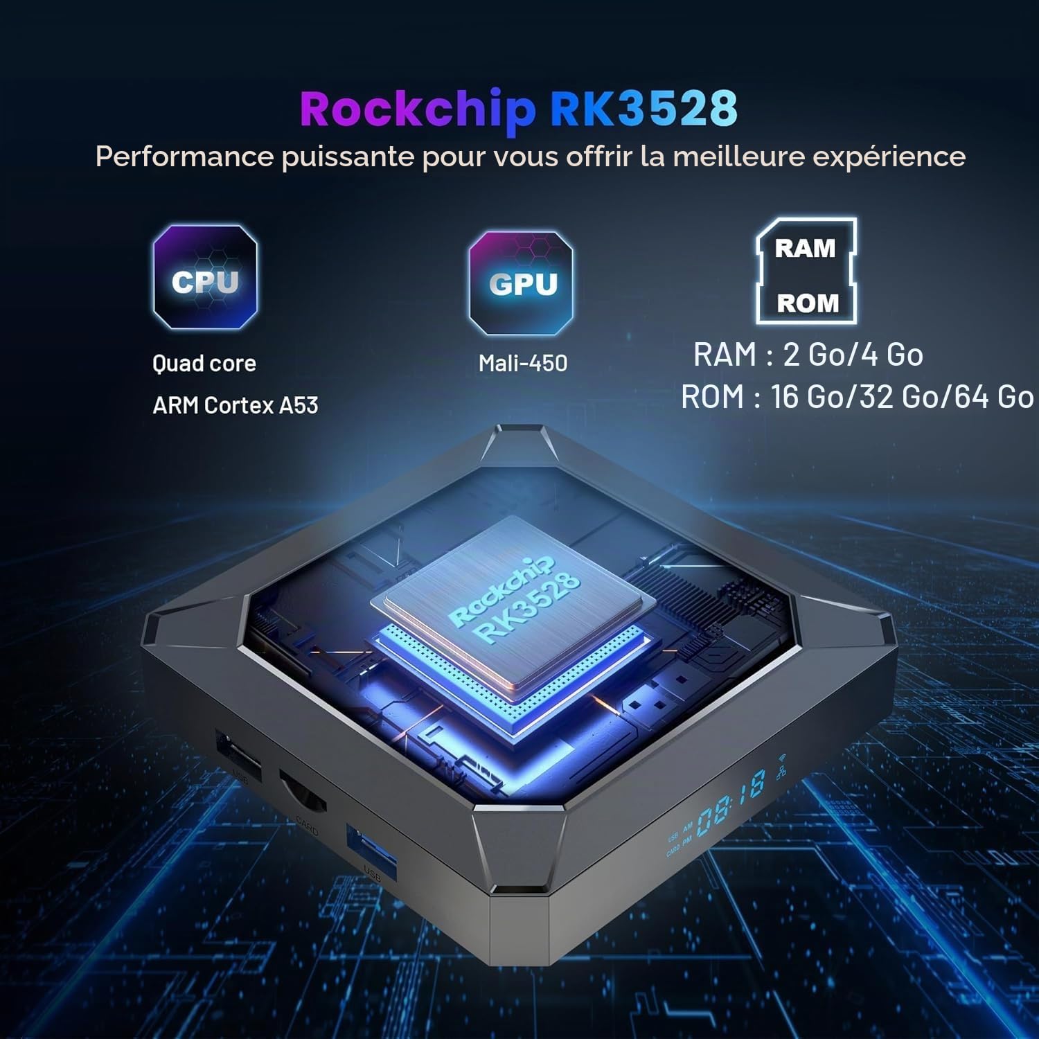 Boîtier TV Android 13.0, Android Box 4GB RAM 32GB ROM RK3528 Quad-Core Arm Cortex-A53,Android TV Box Support WiFi6 BT5.0 10/100M LAN Enternet 2.4G/5G HD 8k TV Box Android