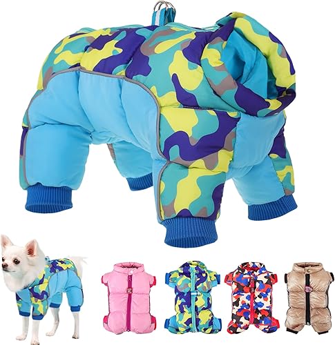 SUNFURA Abrigos de invierno para perro, chaqueta cálida para perro con 4 patas, reflectante, resistente al viento, traje de nieve de cuello alto