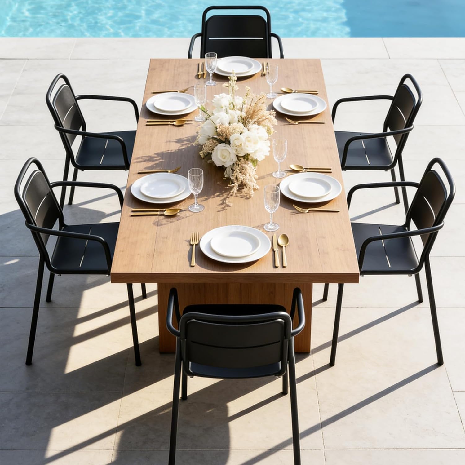 Metal Dining Chairs, Stackable Dining Chairs with Arms, Patio Dining Chairs, Porch Chairs for Deck Balcony Garden Terrace Poolside Backyard 450 lbs Capacity (Black)