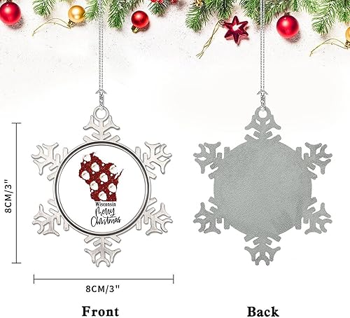 Miniatura 3 de Wisconsin - Adornos de metal de copo de nieve, 50 estados de EE. UU., Adorno de Navidad de Wisconsin, regalo de recuerdo para decoración del árbol