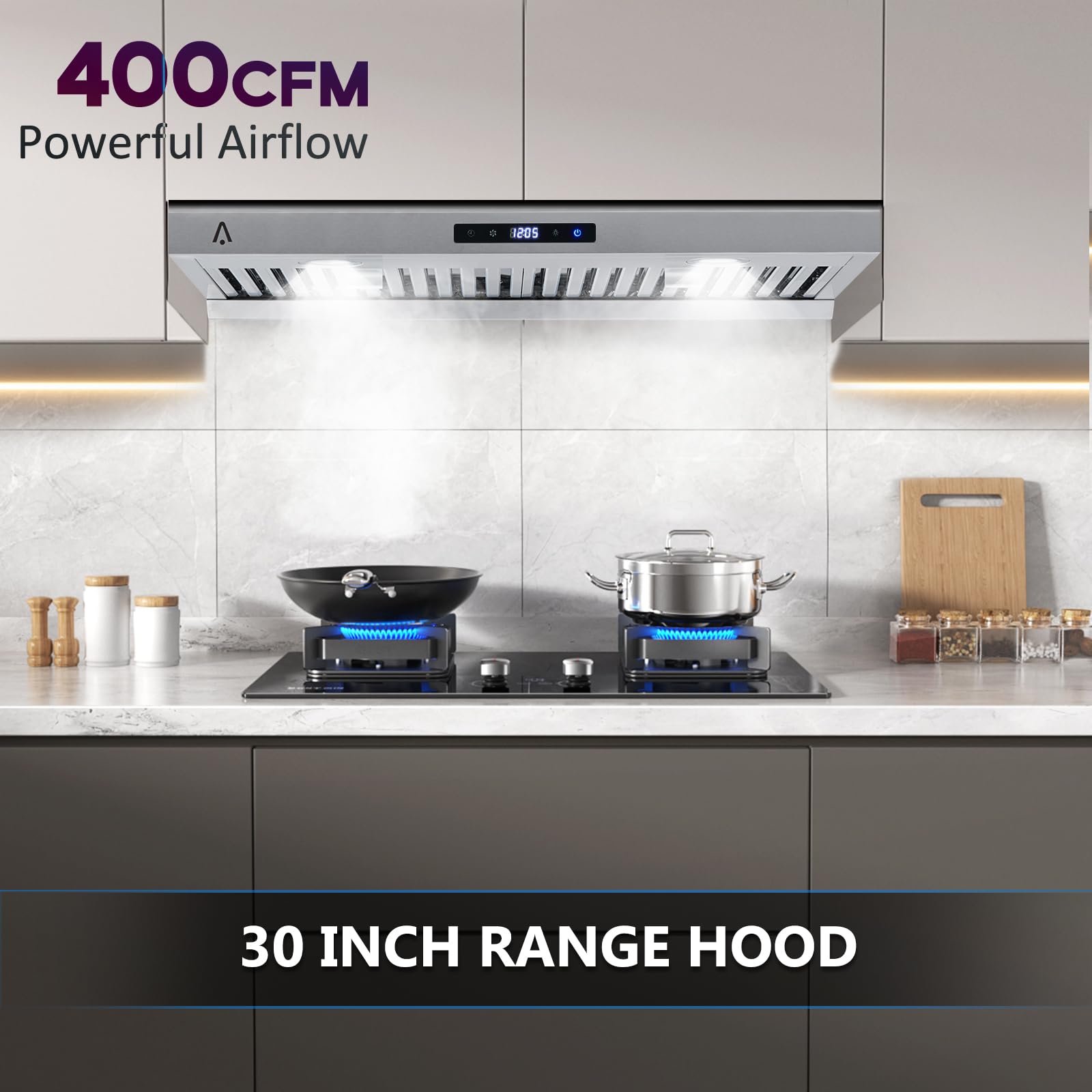 Snapklik.com : 30 In Under Cabinet Range Hood, 400 CFM, 3 Speed Exhaust