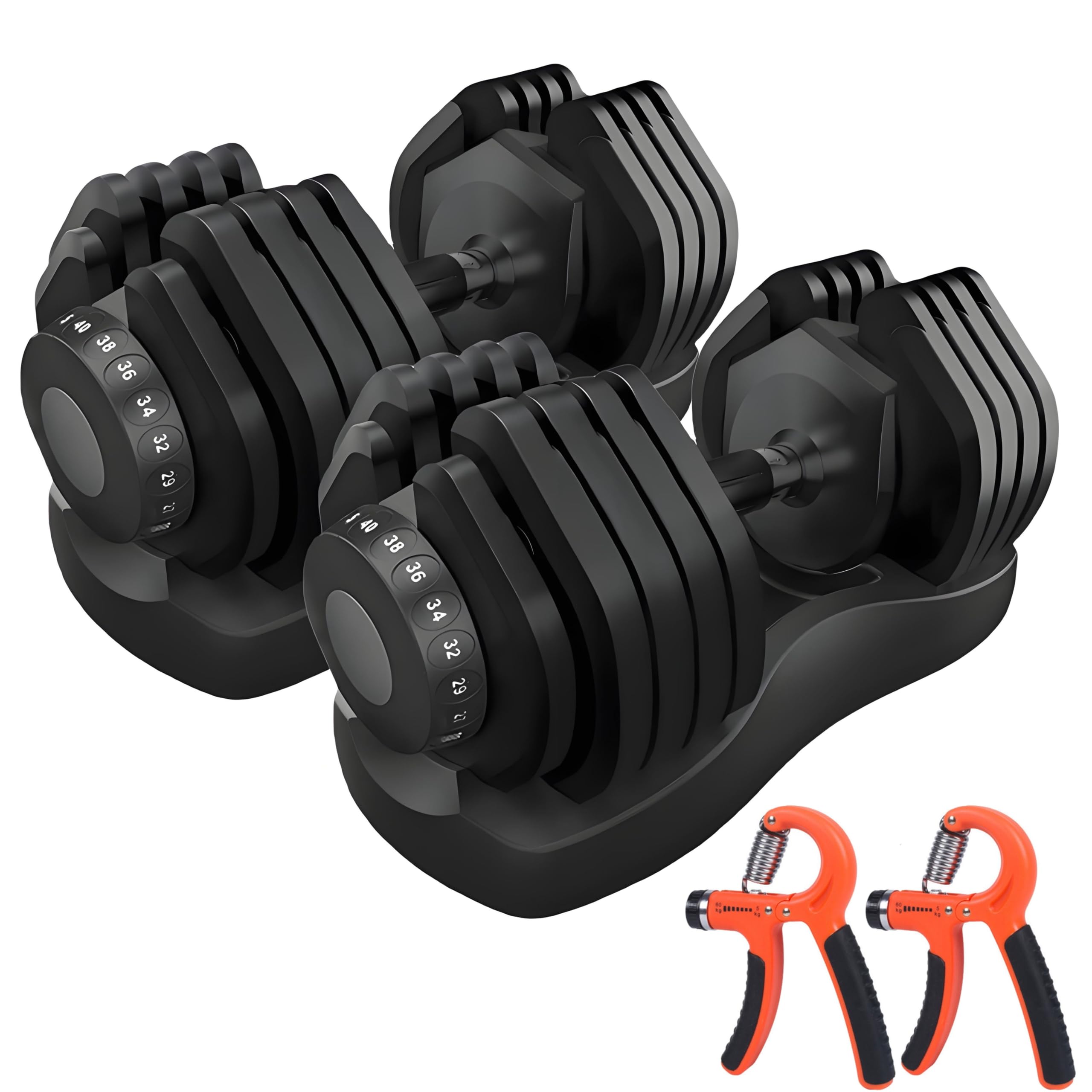 HAKENO 2x24 kg/40 kg Adjustable Dumbbells 15 in 1 Dumbbell Set Adjustable Space-saving Dumbbells, Strength Training and Home Training Variable Weights Space Saving (24-40 kg)