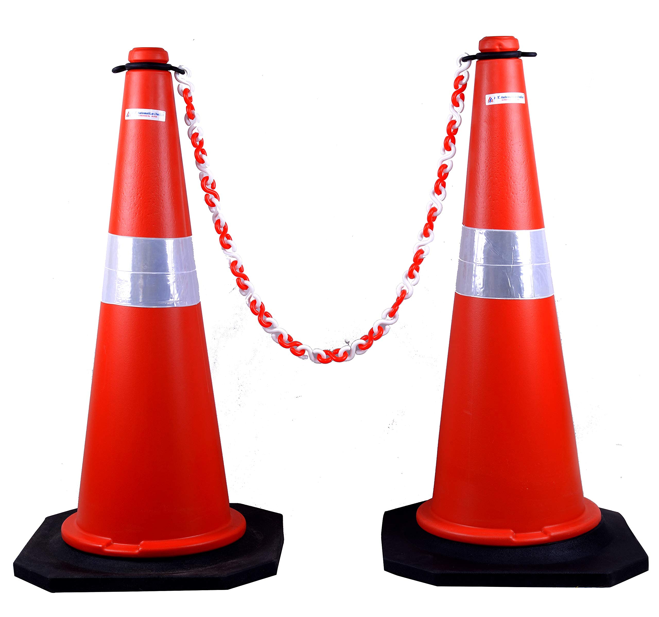 K T I® Traffic Cone 750 MM Height With 2 Meter Chain For Parking Construction Industries Hospitals Malls Etc Pack Of 2 Cones Red with 2 Meter PVC Chain Red And White-image-40