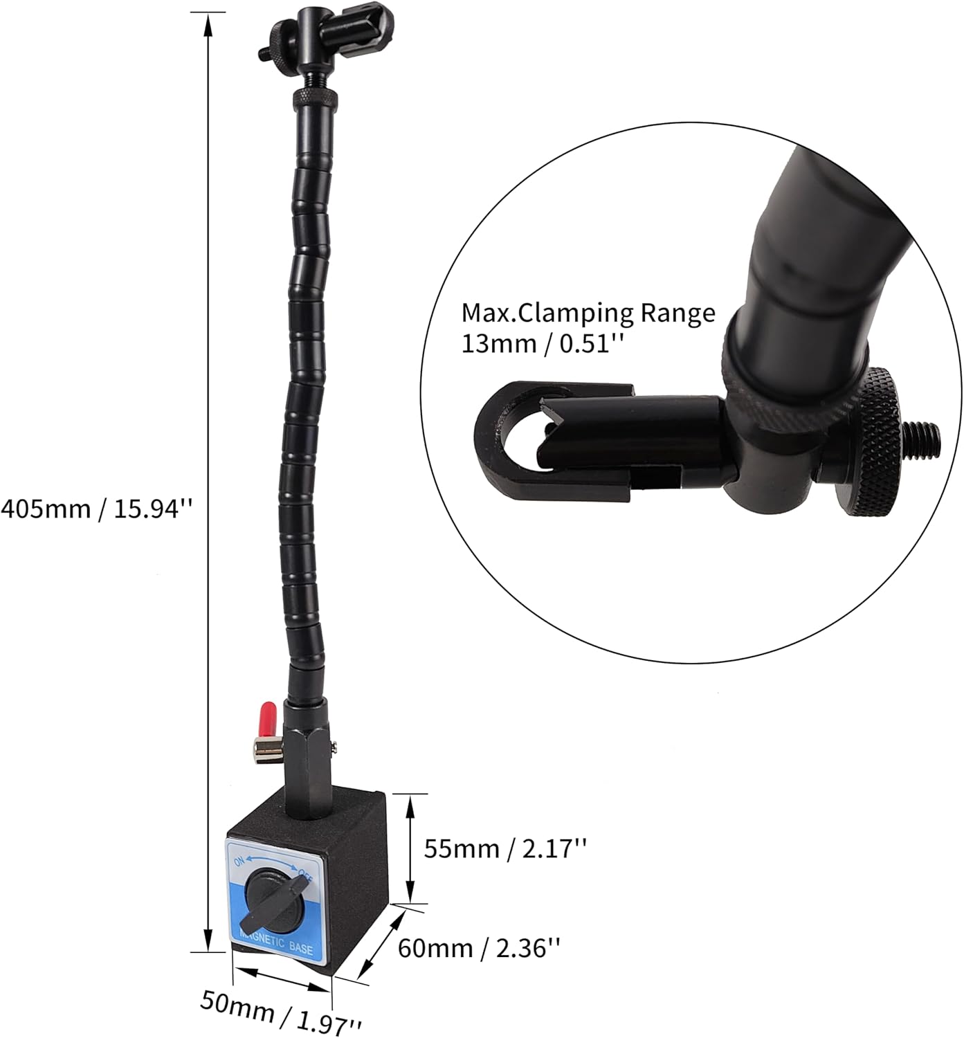 Hardware Factory Store HFS(R) Dial Indicator Magnetic Base Stand with Flexible Arm 13" for Digital Dial Test Indicator Gauge 176lbs/80kg Max Pull