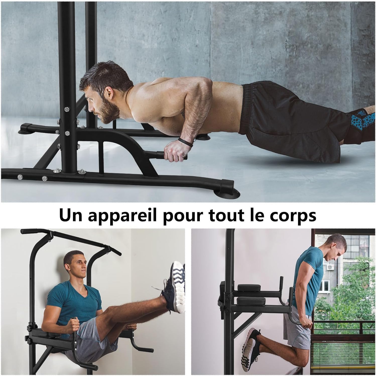 DH FitLife Power Tower Dip Station Équipements de sport avec barre de traction, barres de dip et dos, Station de musculation, Station de fitness, Chaise romaine musculation, Power Rack pour la maison