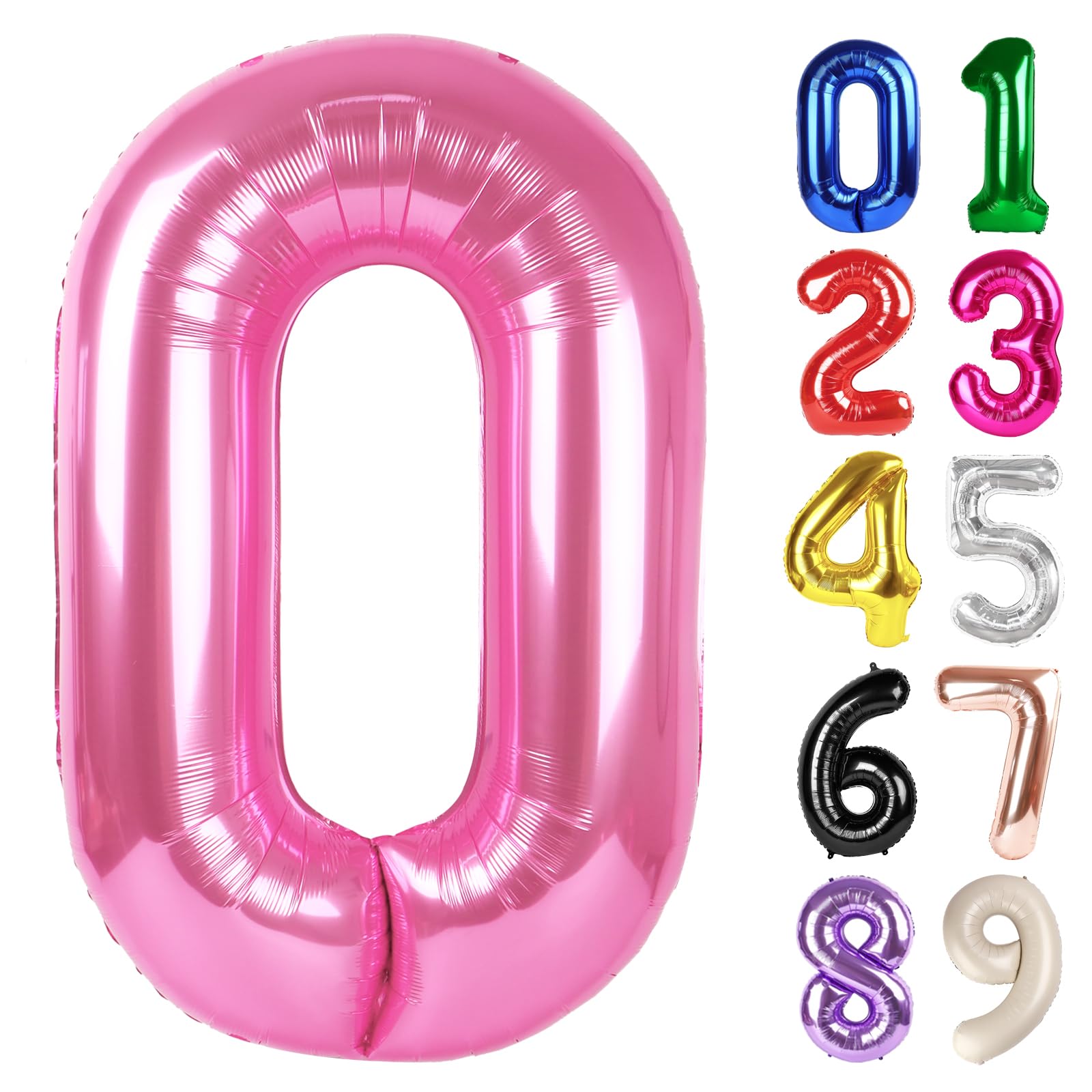 Photo 1 of 0 Balloon - Pink Birthday Number Balloons, 40 Inch Large Foil Balloons for Men Women Boys Girls Pink Themed Birthday Decorations