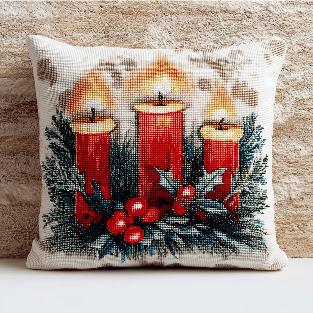 XDEGHUANGSS Christmas Latch Hook Cushion Kit,DIY Holiday Punch Needle Pillow Making Set for Adults and Kids,Festive Yarn Craft Kit for Xmas Home Decor (43x43cm)-11