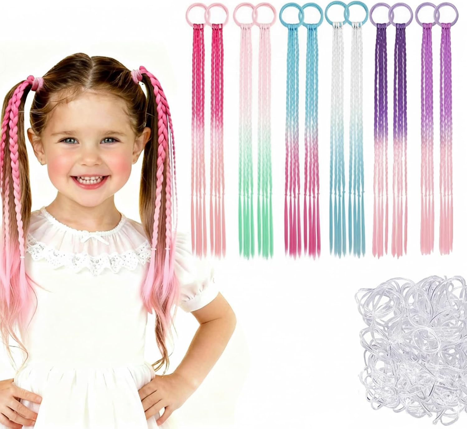 12PCS Coloured Hair Extensions, Braiding Hair Accessories, Crazy Hair Day Accessories to Styles, Kids Hair Accessories for Girls