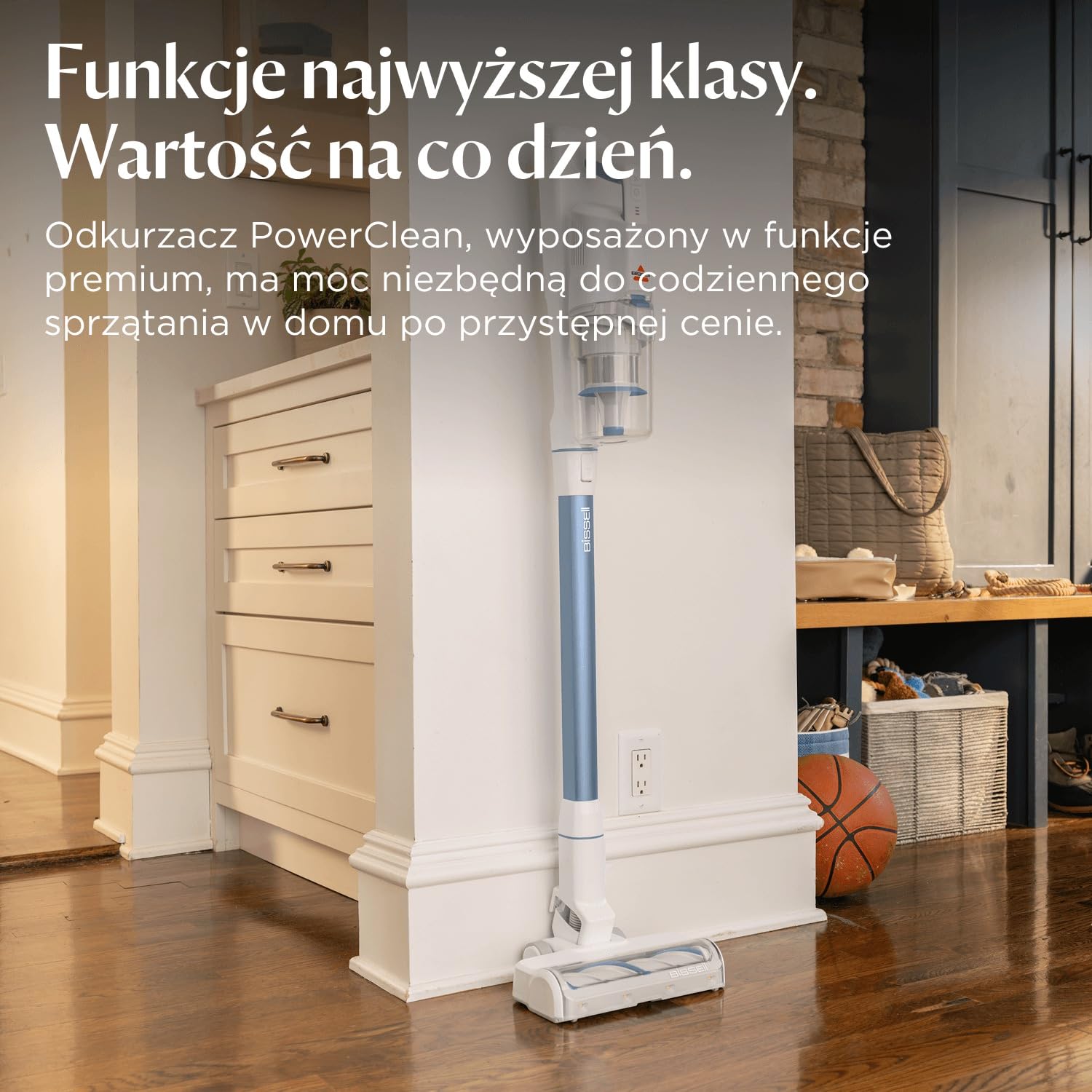 BISSELL PowerClean, odkurzacz pionowy, silnik 200 W, diody LED, nieplącząca się szczotka, odkurzacz 3 w 1, konstrukcja stojąca, filtr HEPA, wymienna bateria 2000 mAh, czas pracy 40 min, 4261N