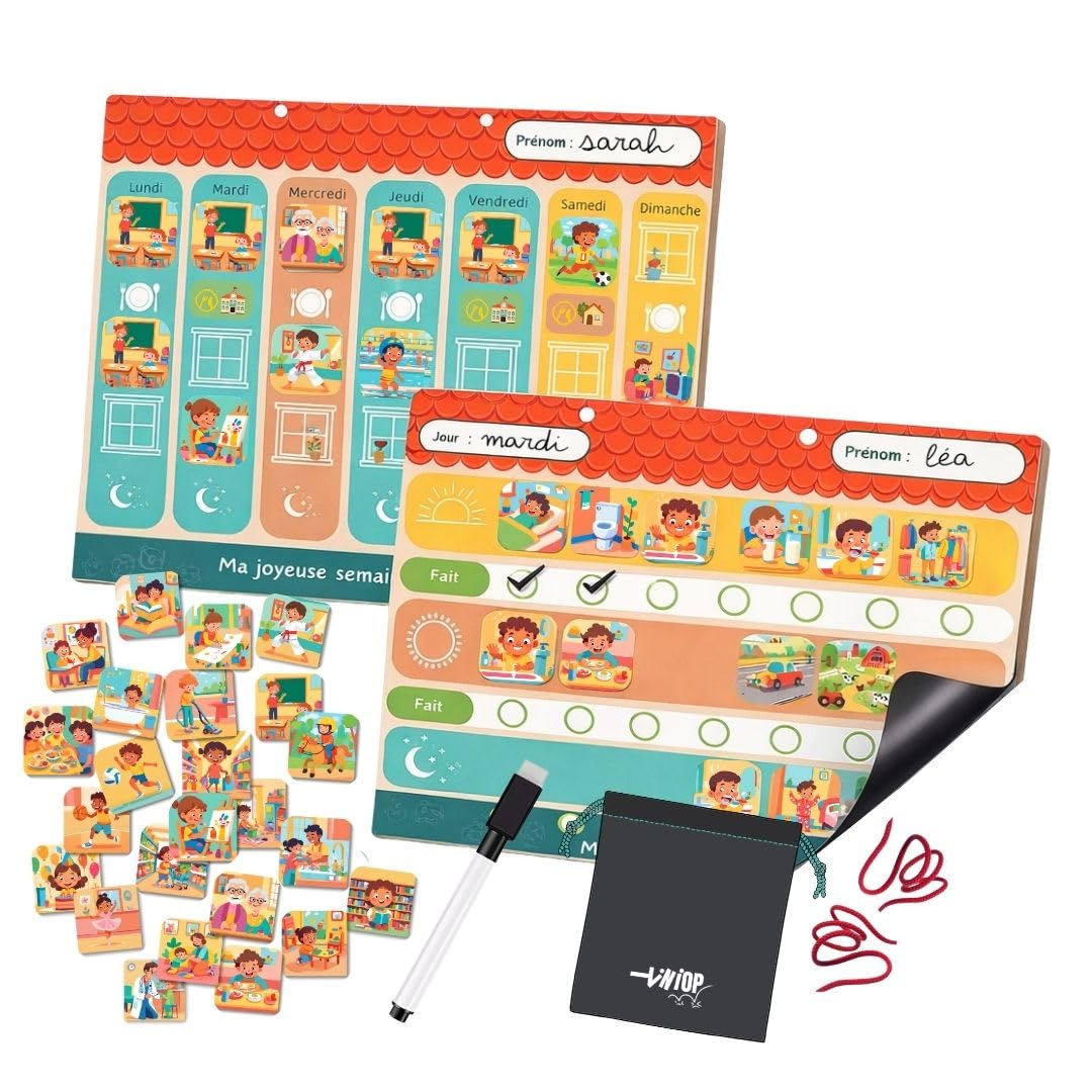 Duo Planning Settimana e Giorno per Bambini, Quadri Magnetici Montessori con 140 Magneti Attività Complete, Ideale per Instaurare Routine e Autonomia, Compatibile con ADHD, Autismo da 3 anni