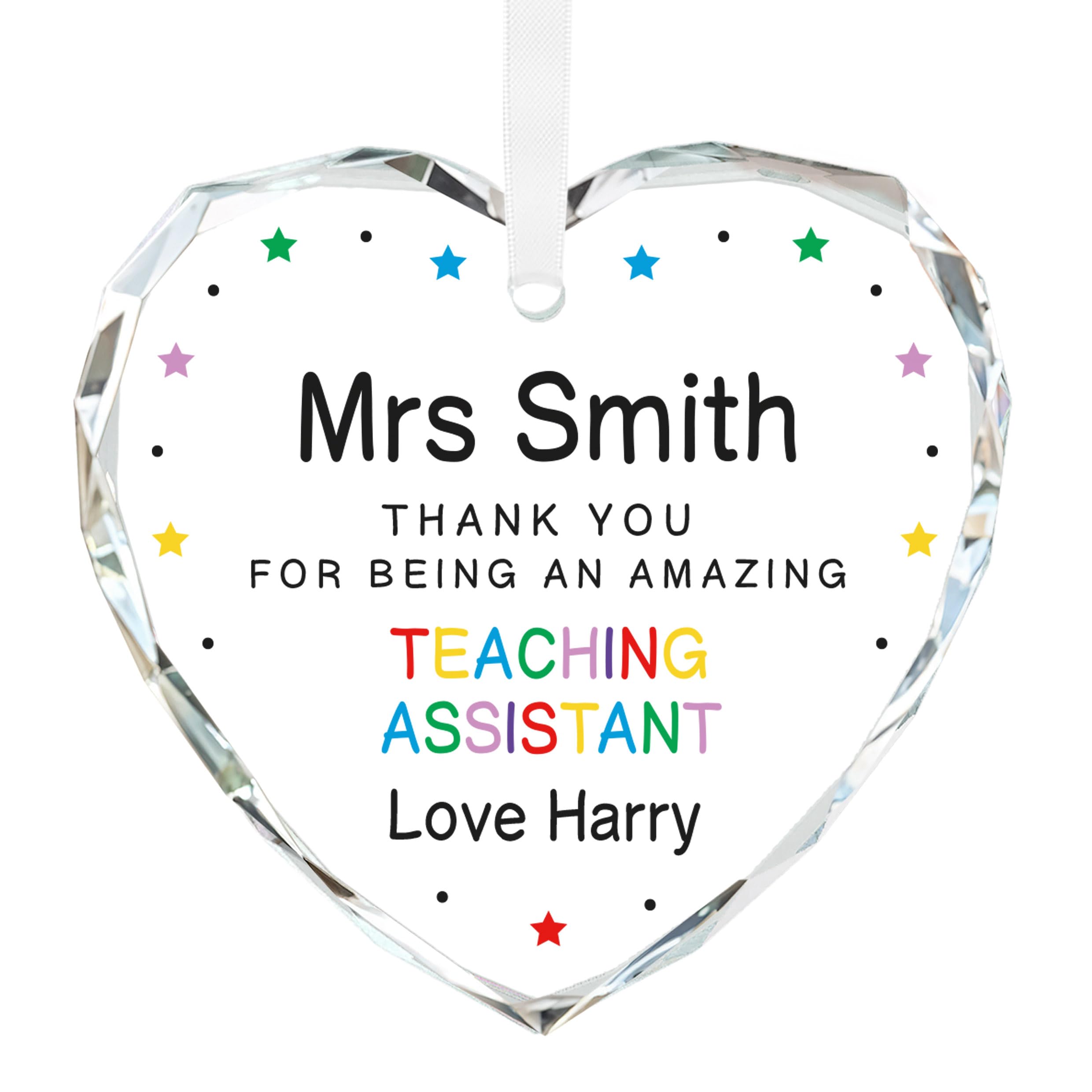 Beecreative Personalised Teaching Assistant Thank You Gift - Crystal Hanging Ornament - TA Appreciation Gift - With Gift Bag
