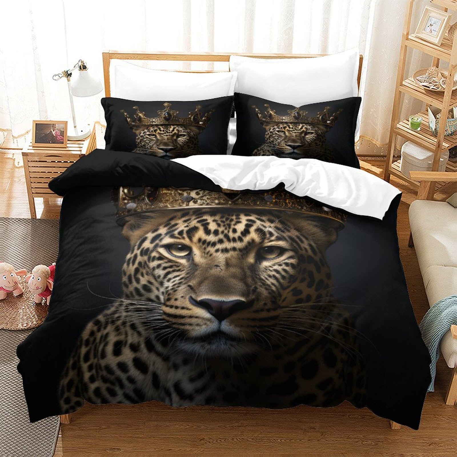 P1S9U7W5Y Wild Leopard 3D Printed Duvet Cover Set 3pcs Microfiber Animal Bedding Set King