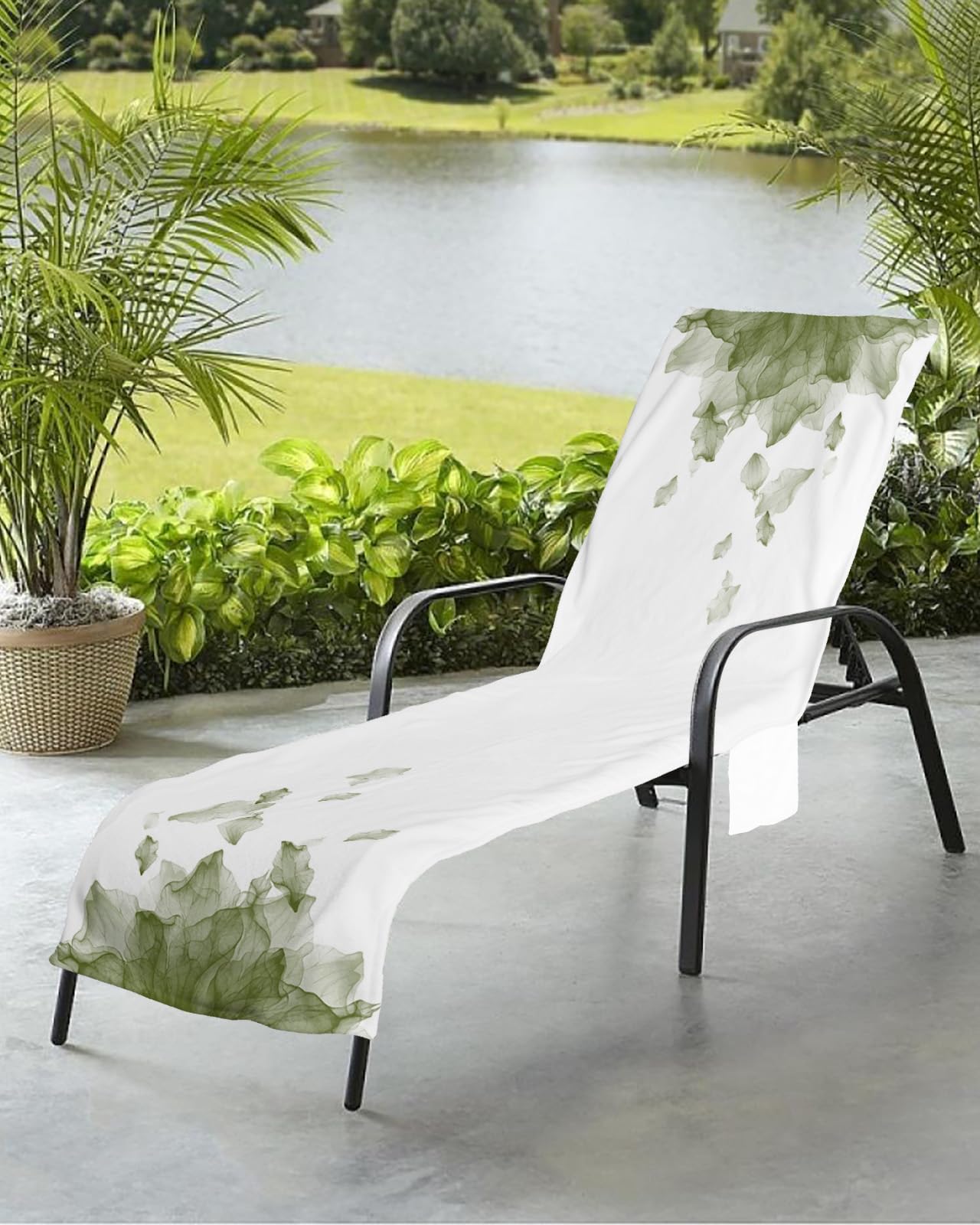 Gradient Sage Green Beach Chair Towel Covers for Chaise Lounge with Side Pocket, Soft Plush Pool Towels Cover for Patio Sunbathing Outdoor 29''x85'' Minimalist Geometric Solid Art