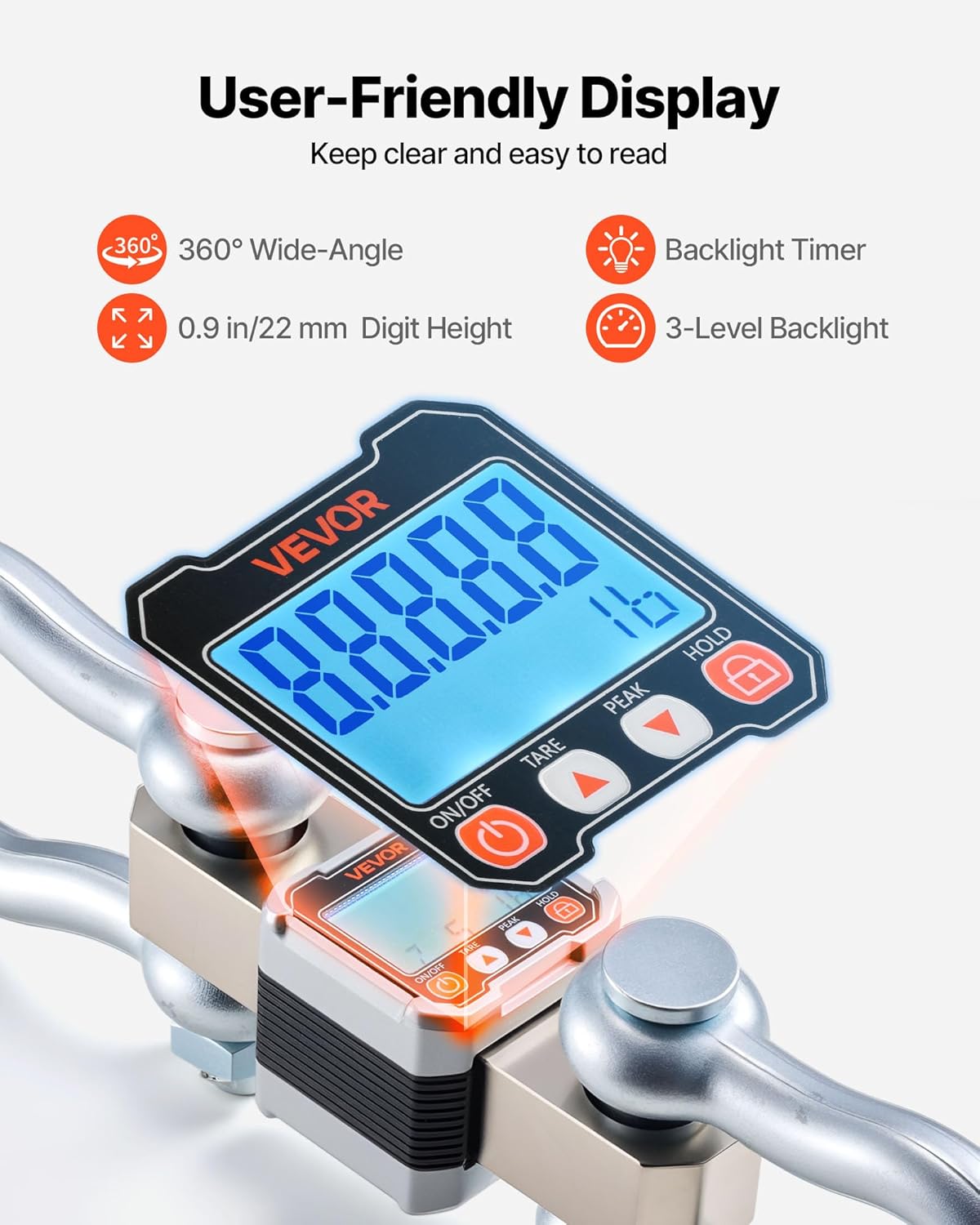 VEVOR Digital Crane Scale, 22000 lbs/10 T Max Capacity, Heavy Duty Industrial Hanging Scale with Cast Aluminum Case & LCD Display, 5 lbs Division & 3 Unit Switch, Remote Control for Garage Factory