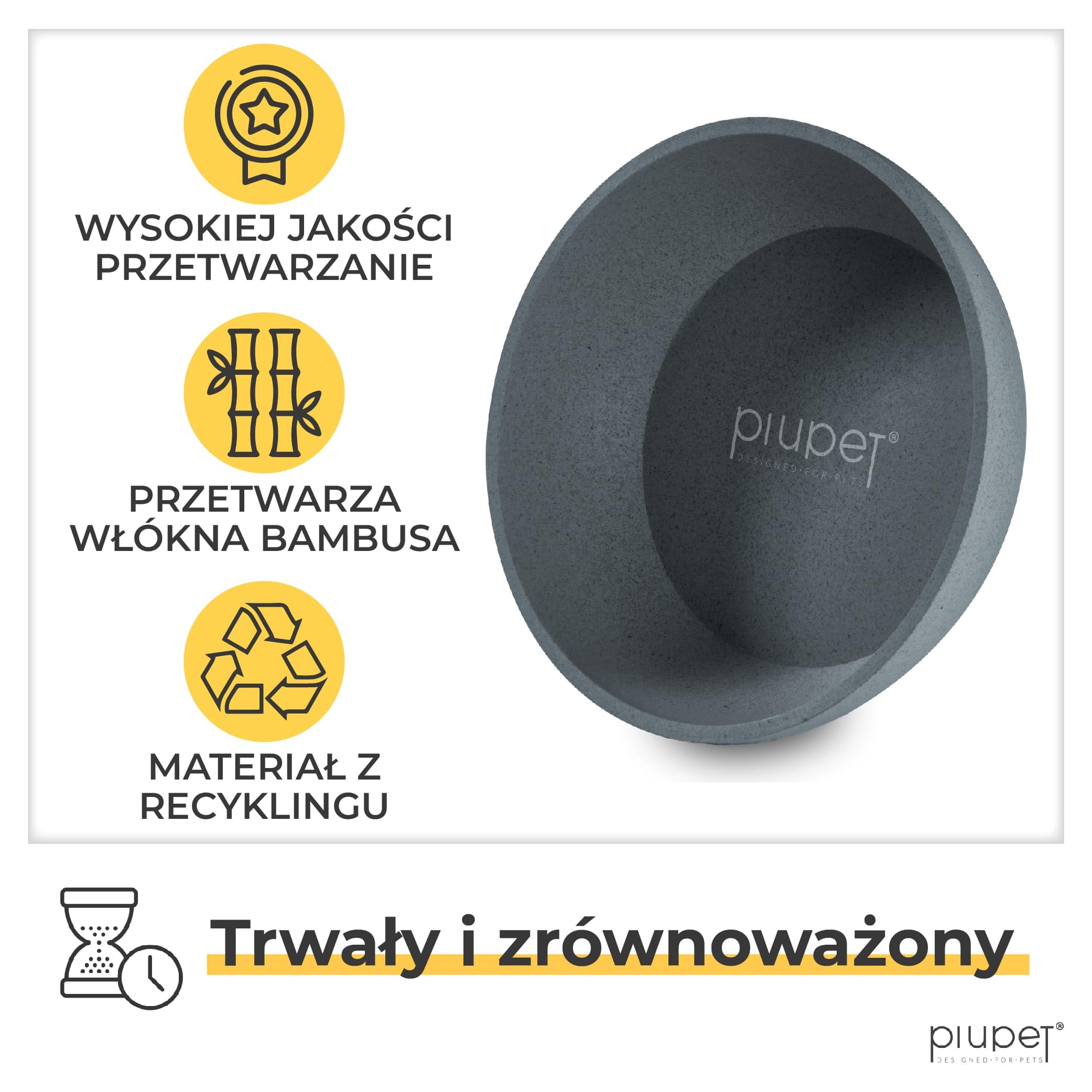 PiuPet® Miska na karmę I 2 x 1L I Szary I Mycie w zmywarce I Średnica 21,5cm I Miska dla dużych psów I Miska na wodę dla psów I Miska na karmę dla psa
