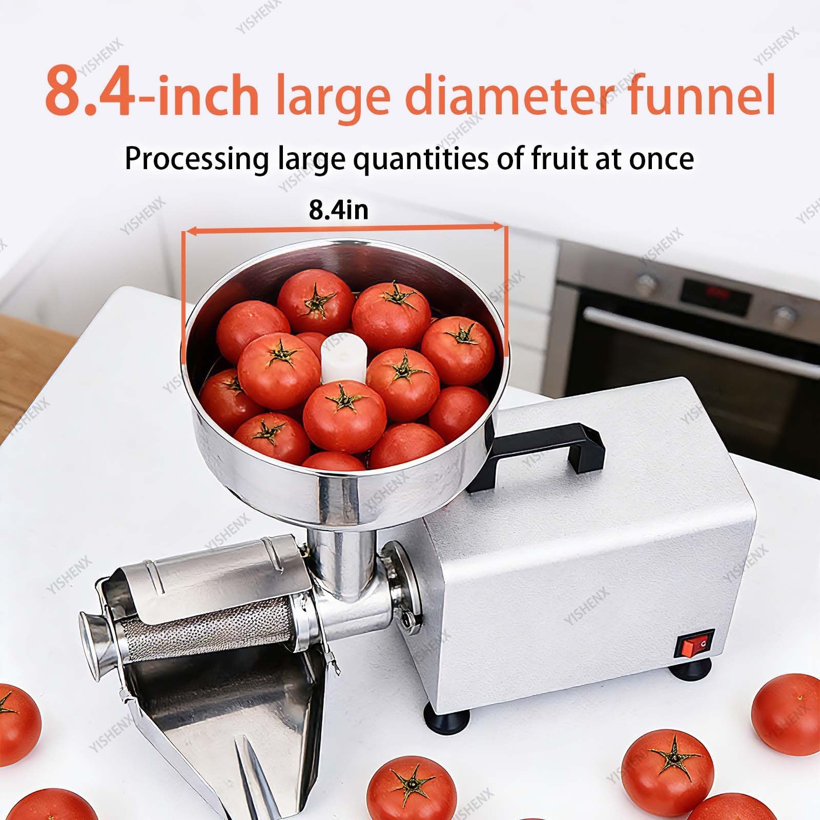 Passapomodoro Elettrico Professionale Da 450 W, In Acciaio Inox 304, Produttiva Di 150 Kg/H, Imbuto Grande Diametro, Tecnologia Separazione Polpa E Semi, Ideale Salsa Fragole Mirtilli