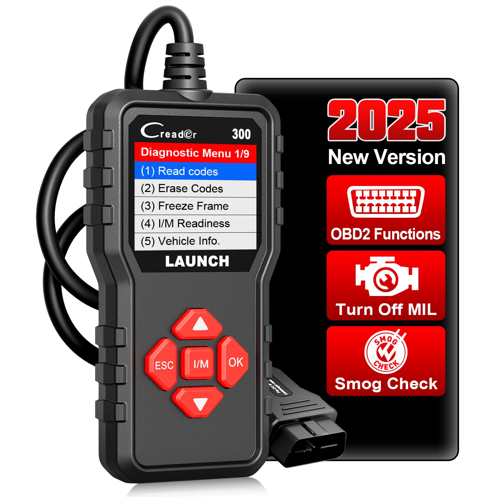 LAUNCH Creader 300 OBD2 Scanner,Engine Fault Code Reader,Support Read Data Stream,Scanner for All OBDII Protocol Cars Since 1996, Lifetime Free Update,2025 Upgraded Ver. of CR3001
