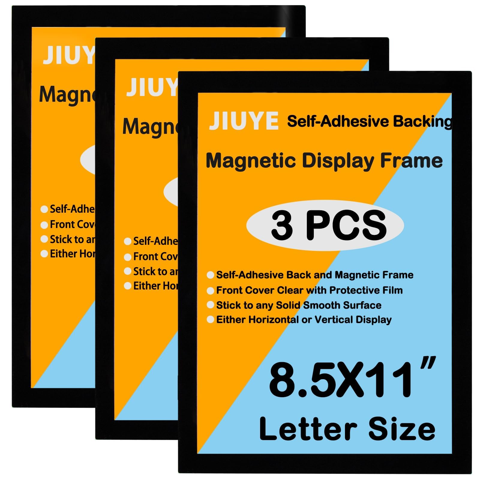 3Pcs Self Adhesive Magnetic Sign Holder 8.5 x 11 inches,Wall Mount Plastic Display Frame,Adhesive Magnetic Framed Paper Document Sign Holder for Home Office Store,Black