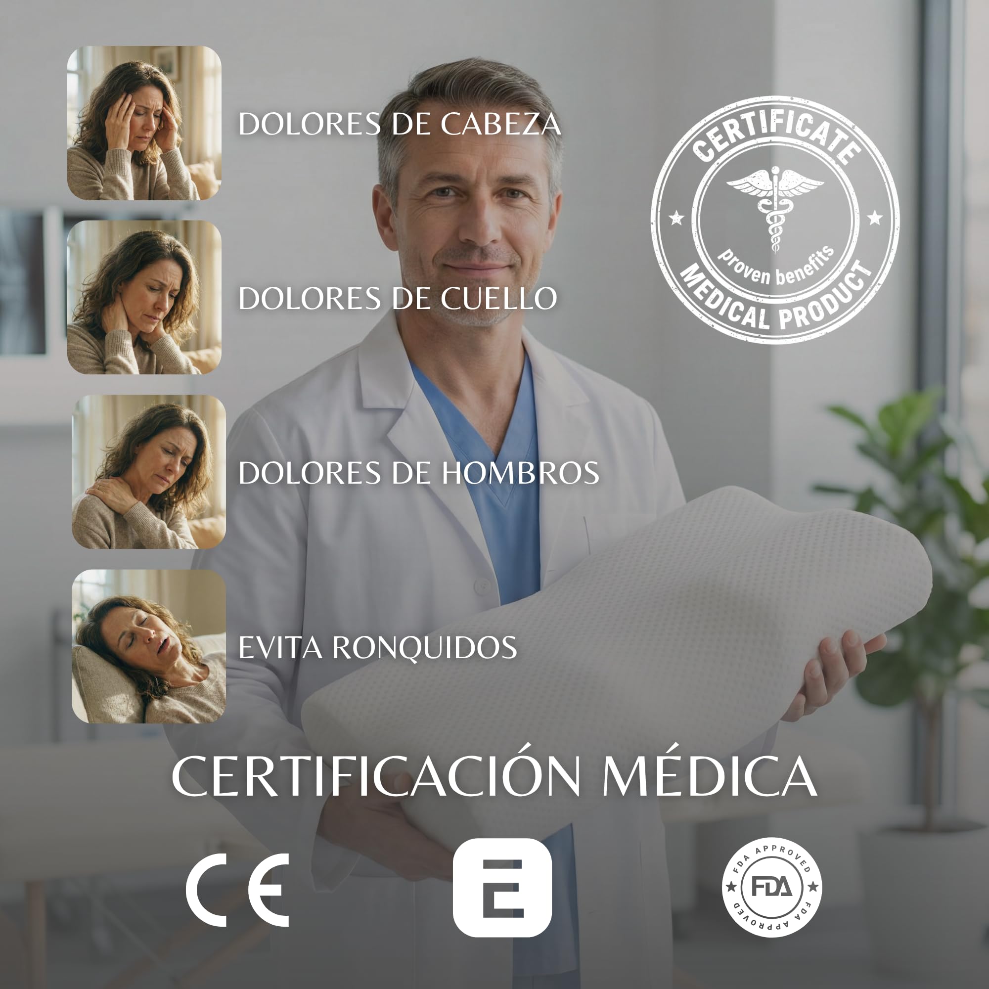INDESMED Almohada Cervicales y Cuello Viscoelástica Ortopédica | Cojín Ergonómico para Dormir de Lado o Espalda | Soporte Cervical Nuca Firmeza Alta y Antiácaros para Cama | Memory Foam