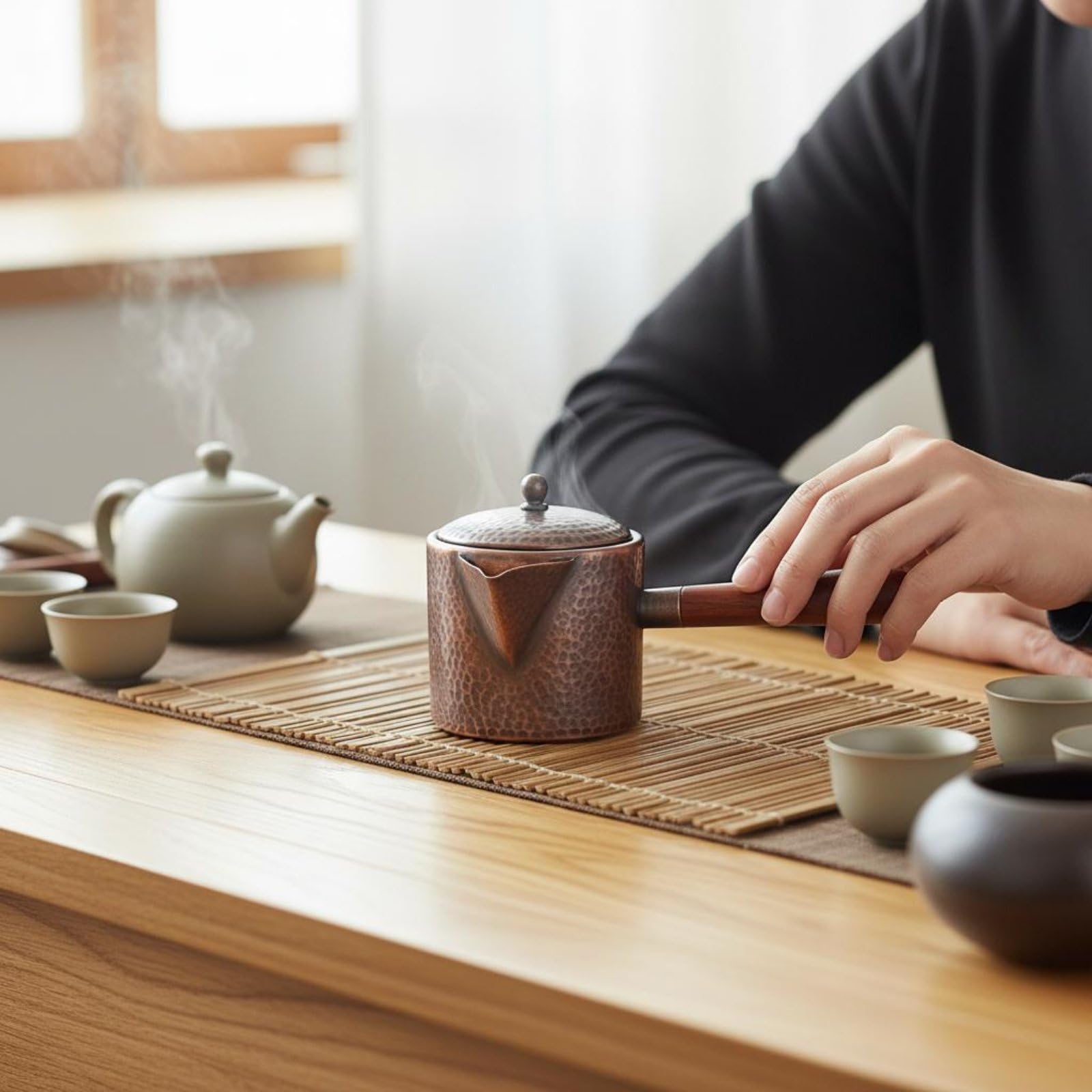 Hervidor Superficie Texturizada y Asa Mara Sólida Tetera Artesanal con Colador para Té y Antigoteo Acuado para Uso Diario Ceremonias y coración Rústica