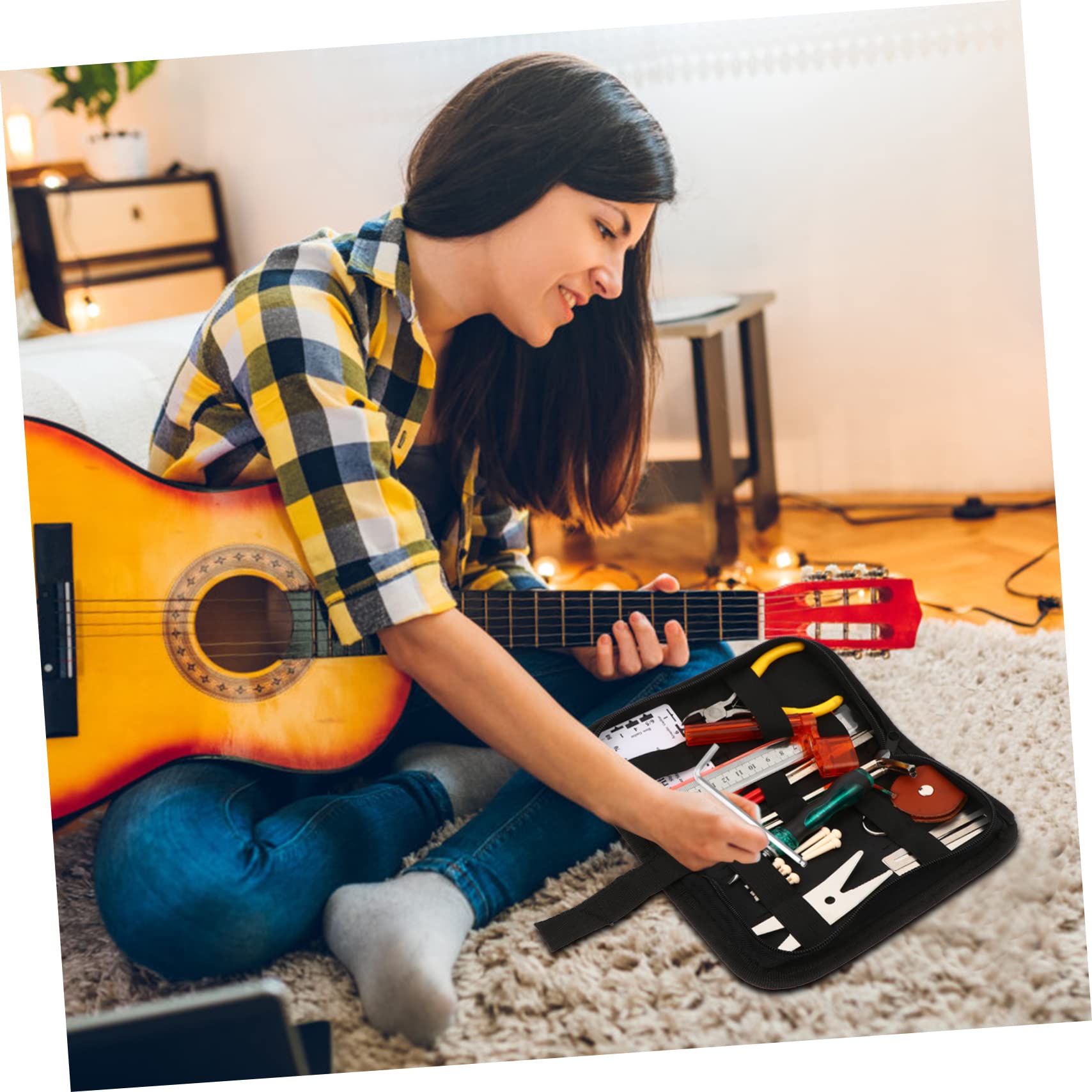 TEHAUX 2 Pcs Guitar Cleaner Brush Repair Kit Heavy Duty Tool Storage Bag Waterproof Guitar Maintenance Kit