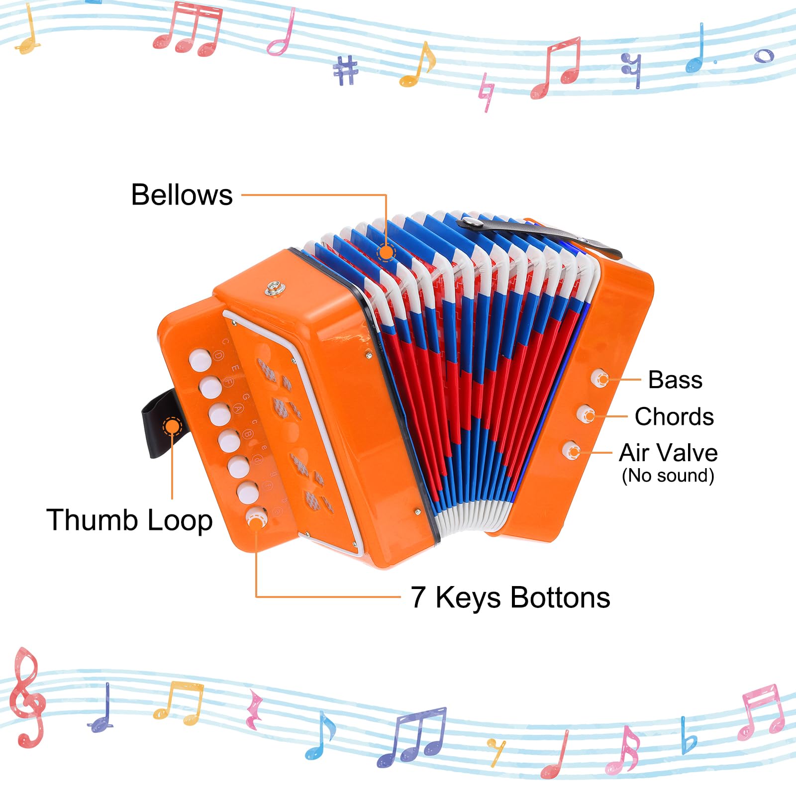QUARKZMAN Accordéon 10 Touches Accordéon à Boutons Mini Instrument de Musique Cadeaux pour Adultes Débutants, Orange