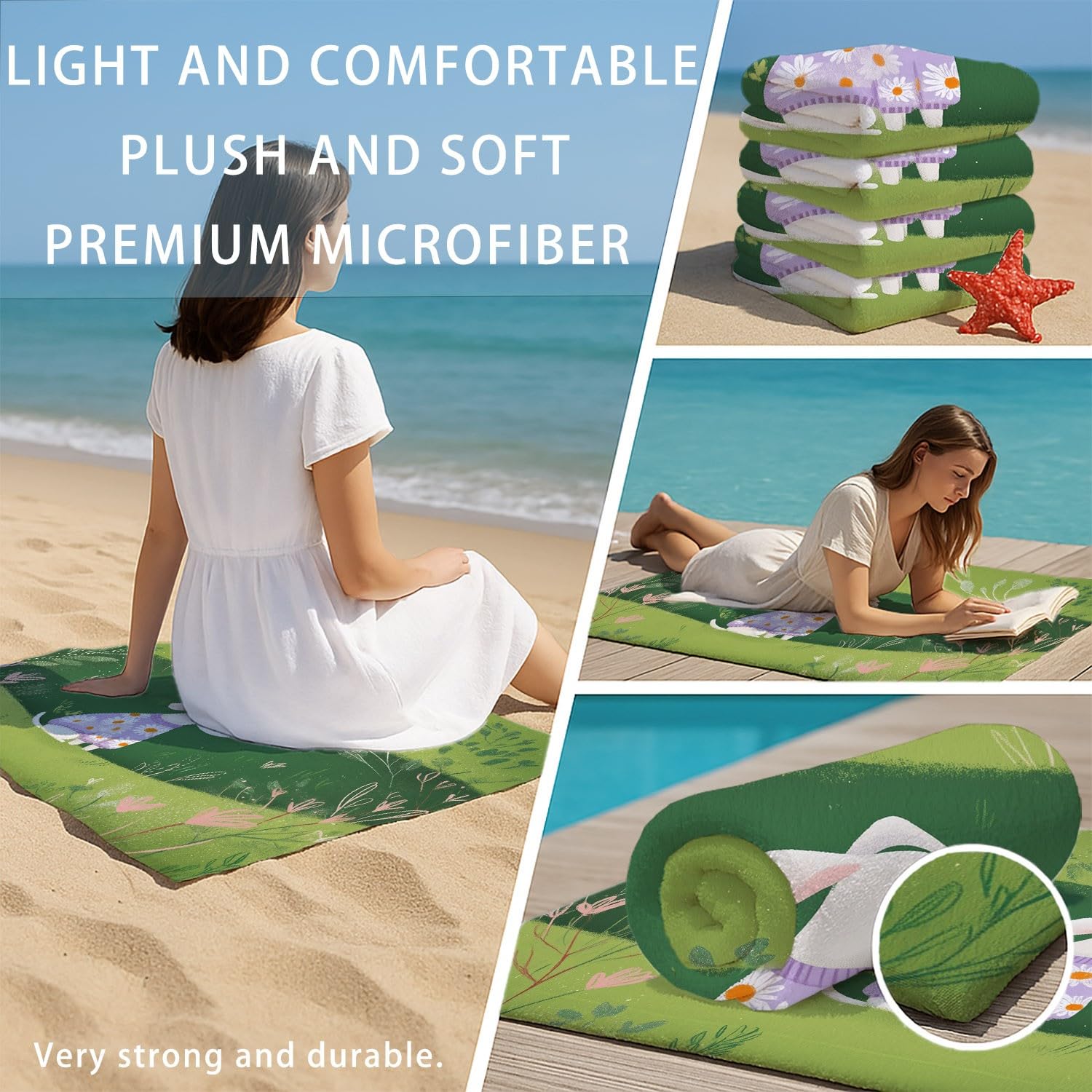 Dreamy - Telo mare in microfibra, leggero, ad asciugatura rapida, senza sabbia, per nuoto, viaggi, vacanze, divertimento, fiaba, musica, animali carini, gatti, 200 x 100 cm