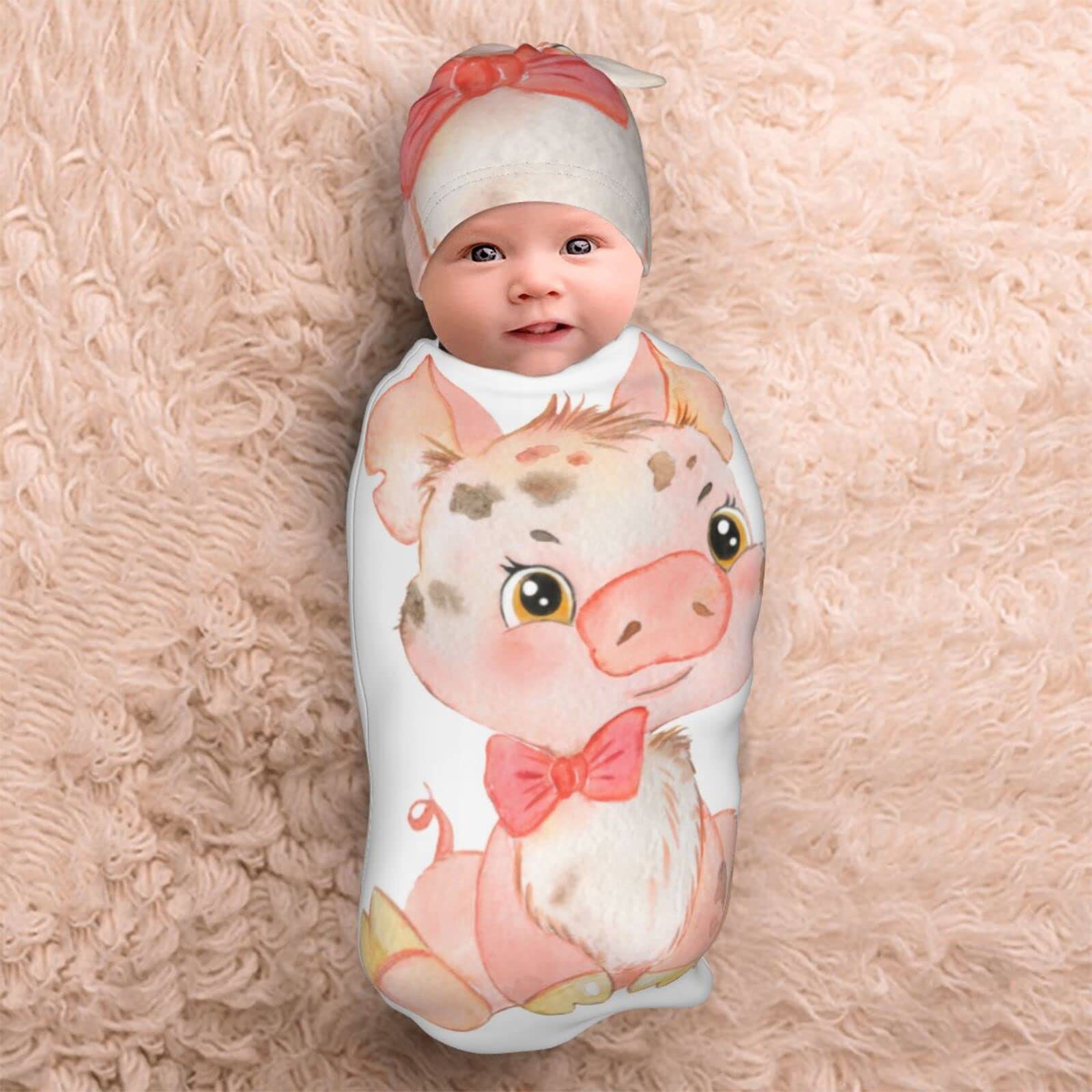 Adorable Pig Swaddle Blanket For Newborns 0-6 Months - Adjustable Sleep Sack With Matching Hat