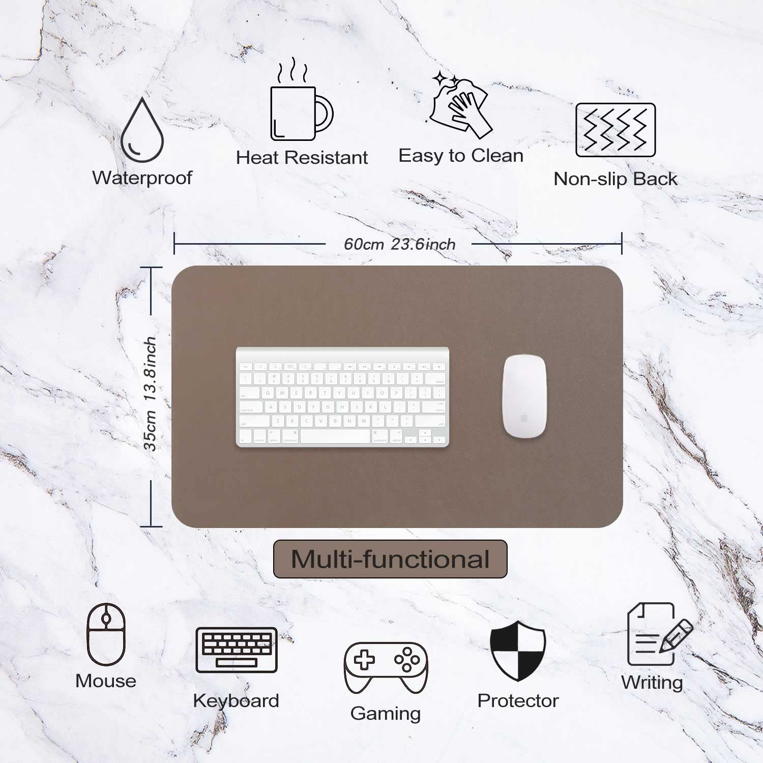 DOBAOJIA Sottomano da Ufficio, Tappetino da Tavolo, Tappetino Tastiera e Mouse, Tappetino PC Scrivania, per Casa/Ufficio, Pelle PU Impermeabile + Scamosciata Antiscivolo 60 x 35 cm (Fango)