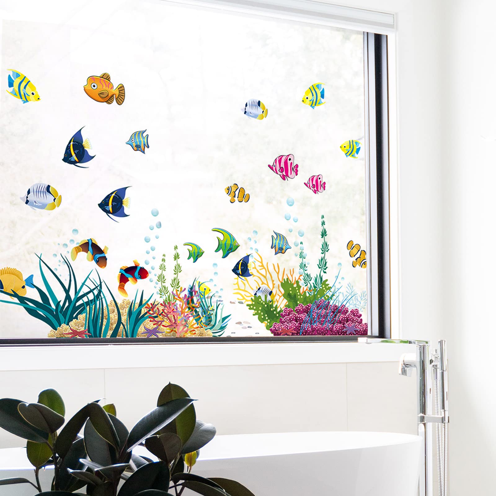 WandSticker4U®- Adesivi murali marini MONDO SOTTO MARINO impermeabile (130x42 cm) I Adesivi parete bagno piastrelle mare pesci oceano I Decorazioni stickers muro cameretta bambini pesce