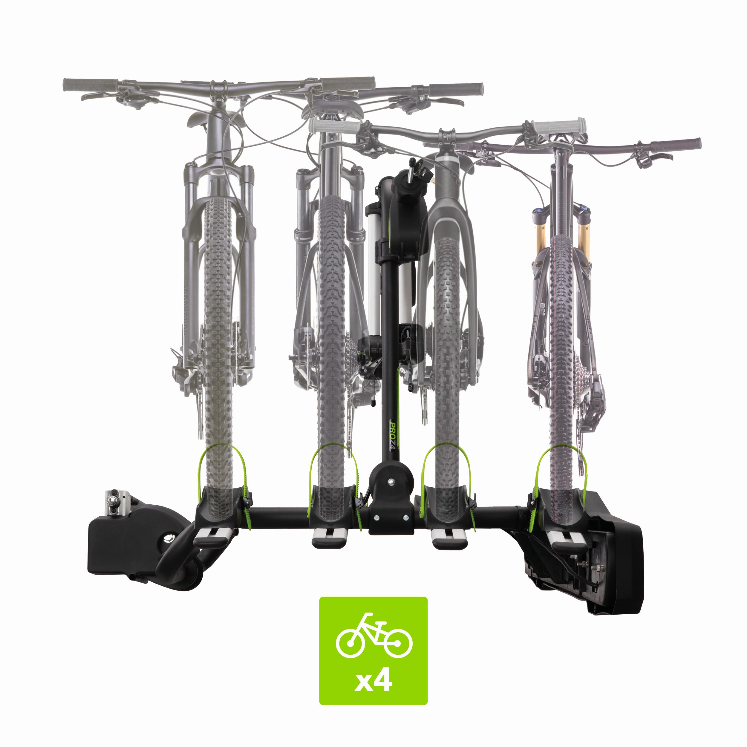 PRO Z4 Portabici Gancio Traino per 4 Bici – Struttura Acciaio/Alluminio – Sistema di Sicurezza – 15 kg per Binario – Facile Montaggio