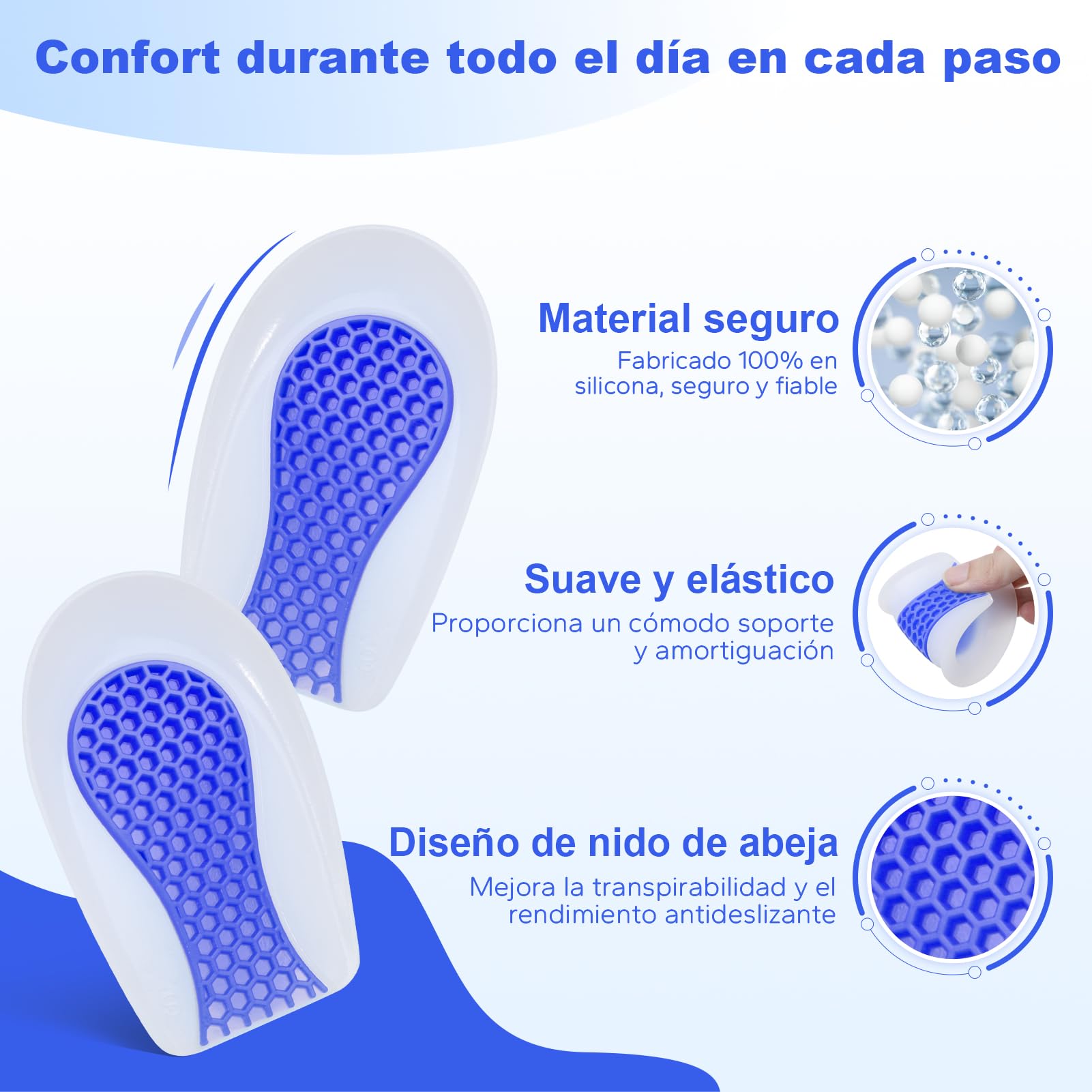 Taloneras de Gel de Silicona, Almohadillas para Talón para aliviar la presión, soporte y amortiguación del talón, Copa Taloneras de Gel Transpirable para Hombre y Mujer (1 Par)