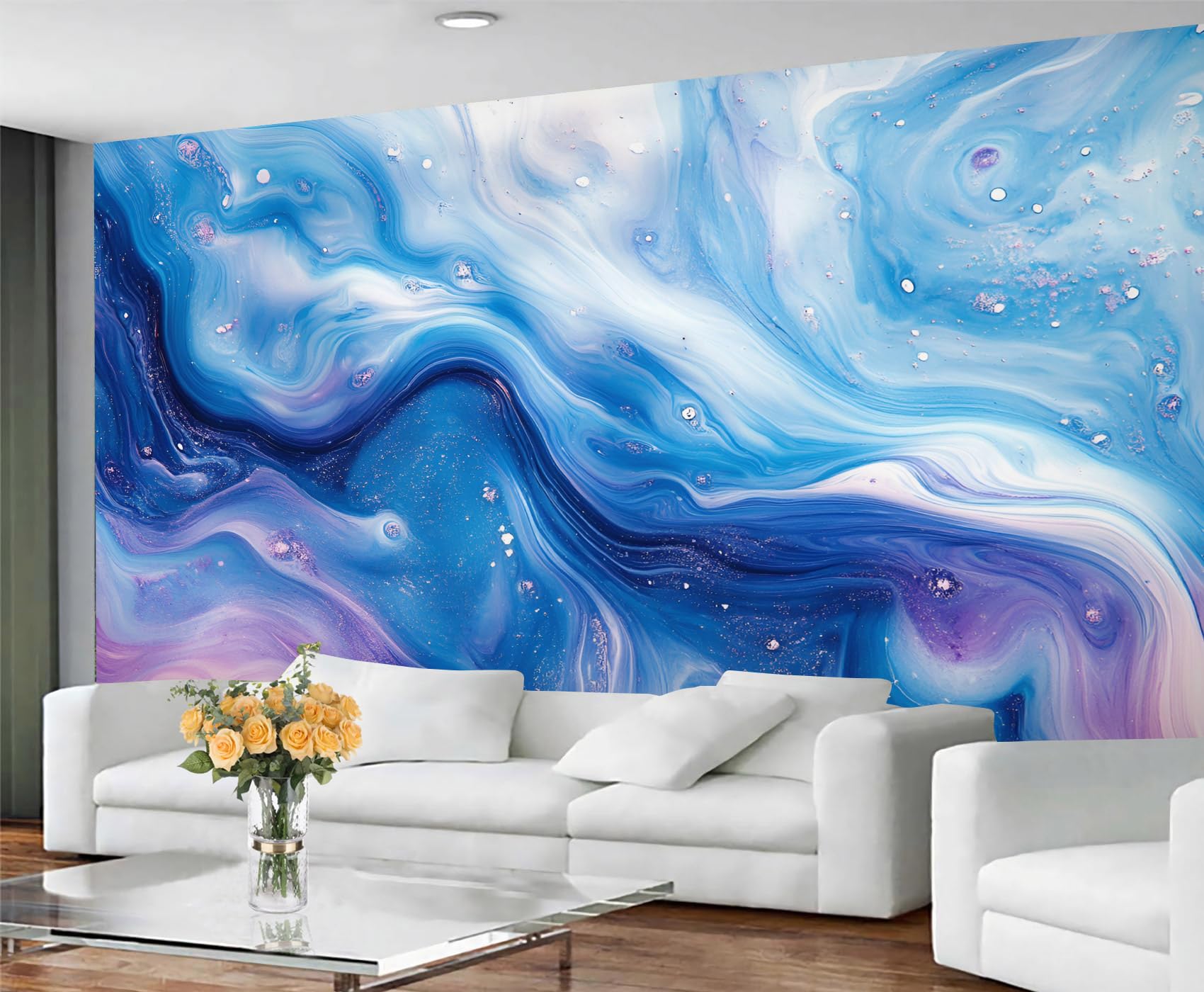 GIVLWF Blue Wallpaper Mural & Wall Decor, Fluid Texture Bedroom Wallpaper, Marble Wall Paper for Living Room, Non-Self-Adhesive, Murals for Walls โ image 1