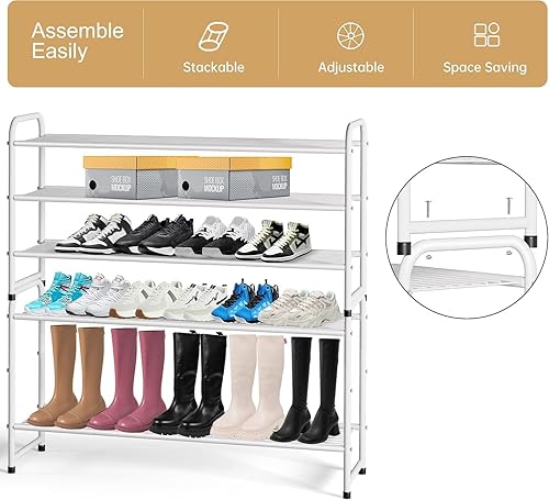 Miniatura 88 de KEETDY Organizador de zapatos largo de 4 niveles para el suelo del armario, zapatero ancho para armario, zapatero apilable para entrada, estante
