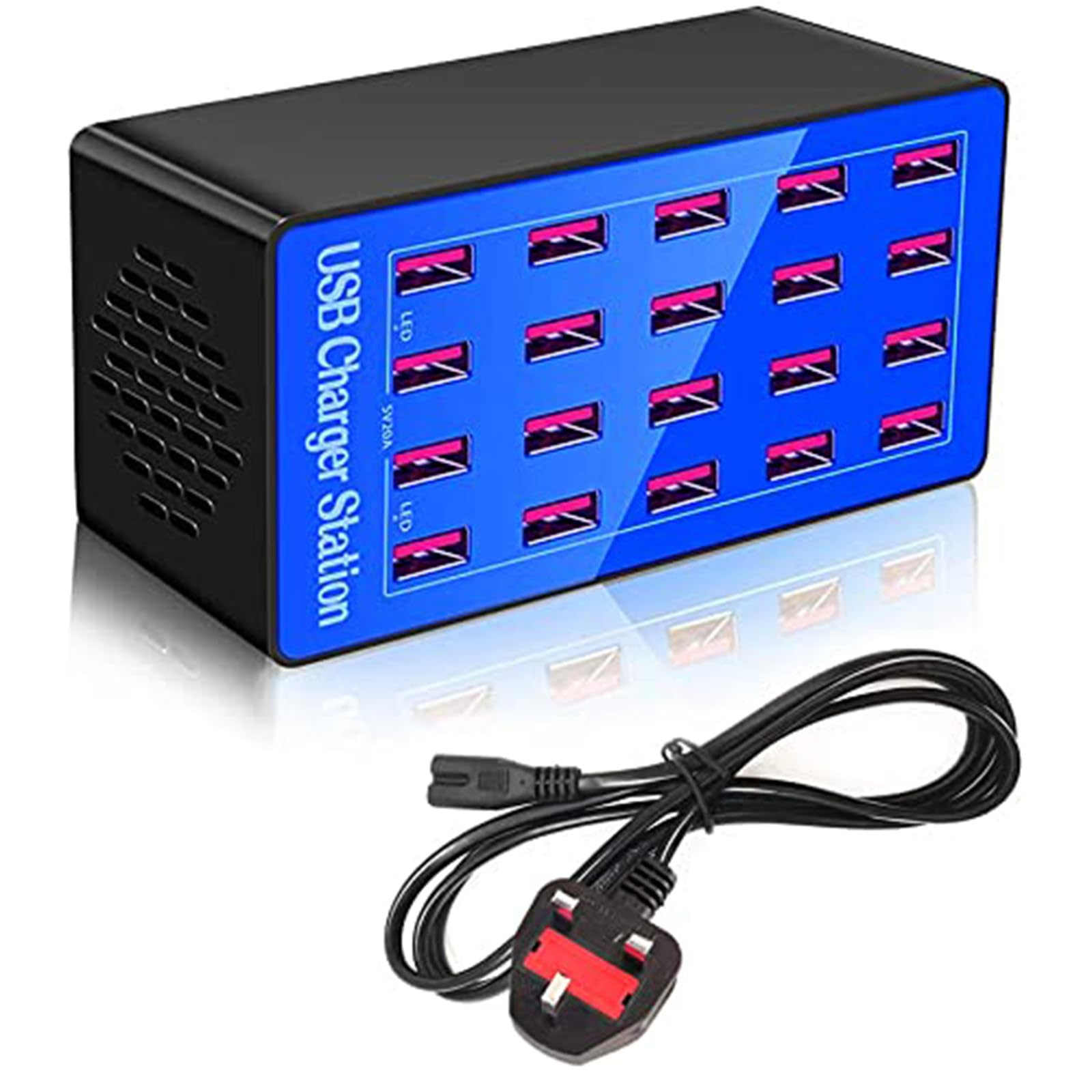 Stazione di Ricarica USB, Stazione di Ricarica USB da Tavolo a 20 Porte da 100 W, Caricabatterie Intelligente USB Multifunzione per Smartphone, Tablet, ventole USB, Mouse e tastier