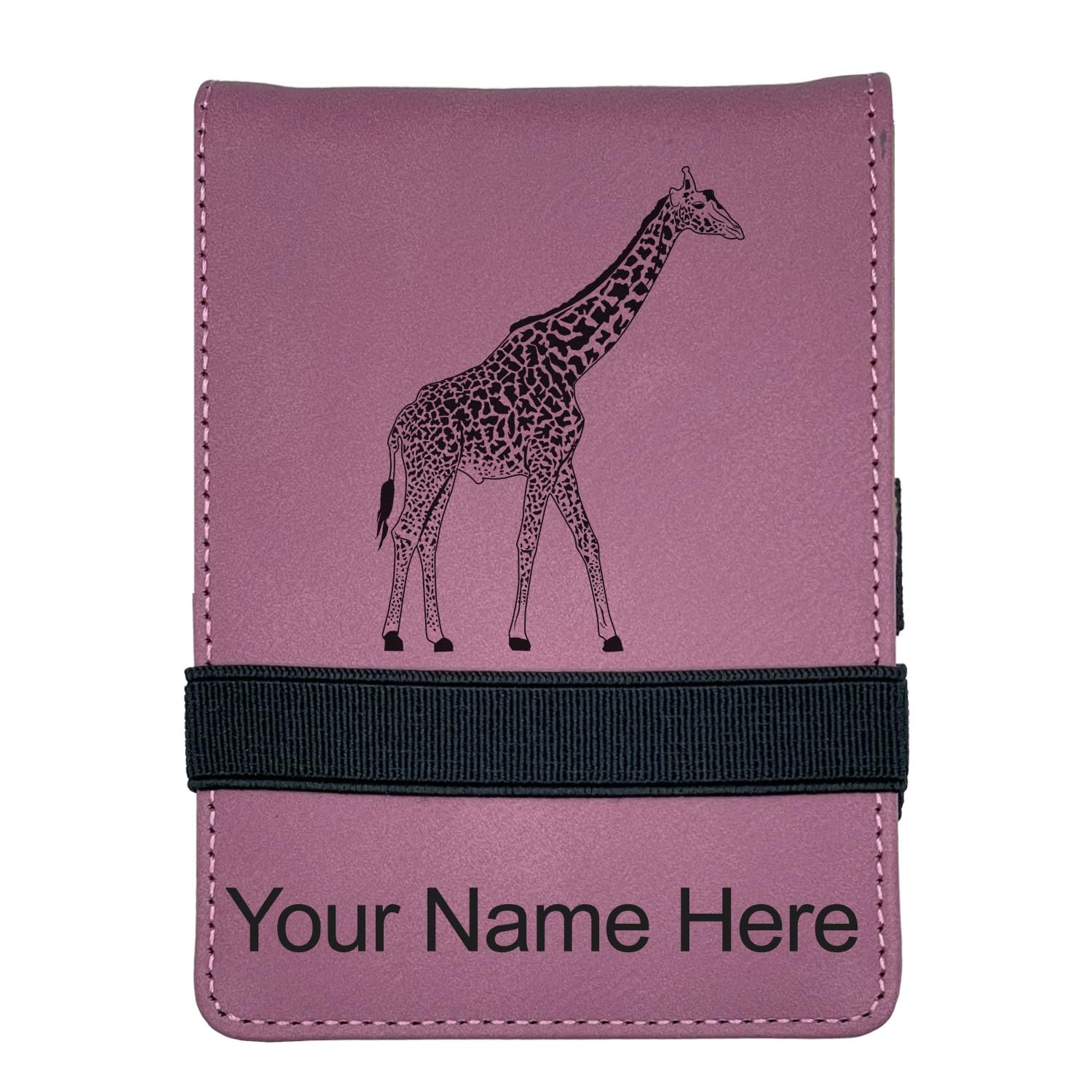 LaserGram Mini Padfolio with Notepad and Pen, Giraffe, Personalized Engraving Included (Pink)