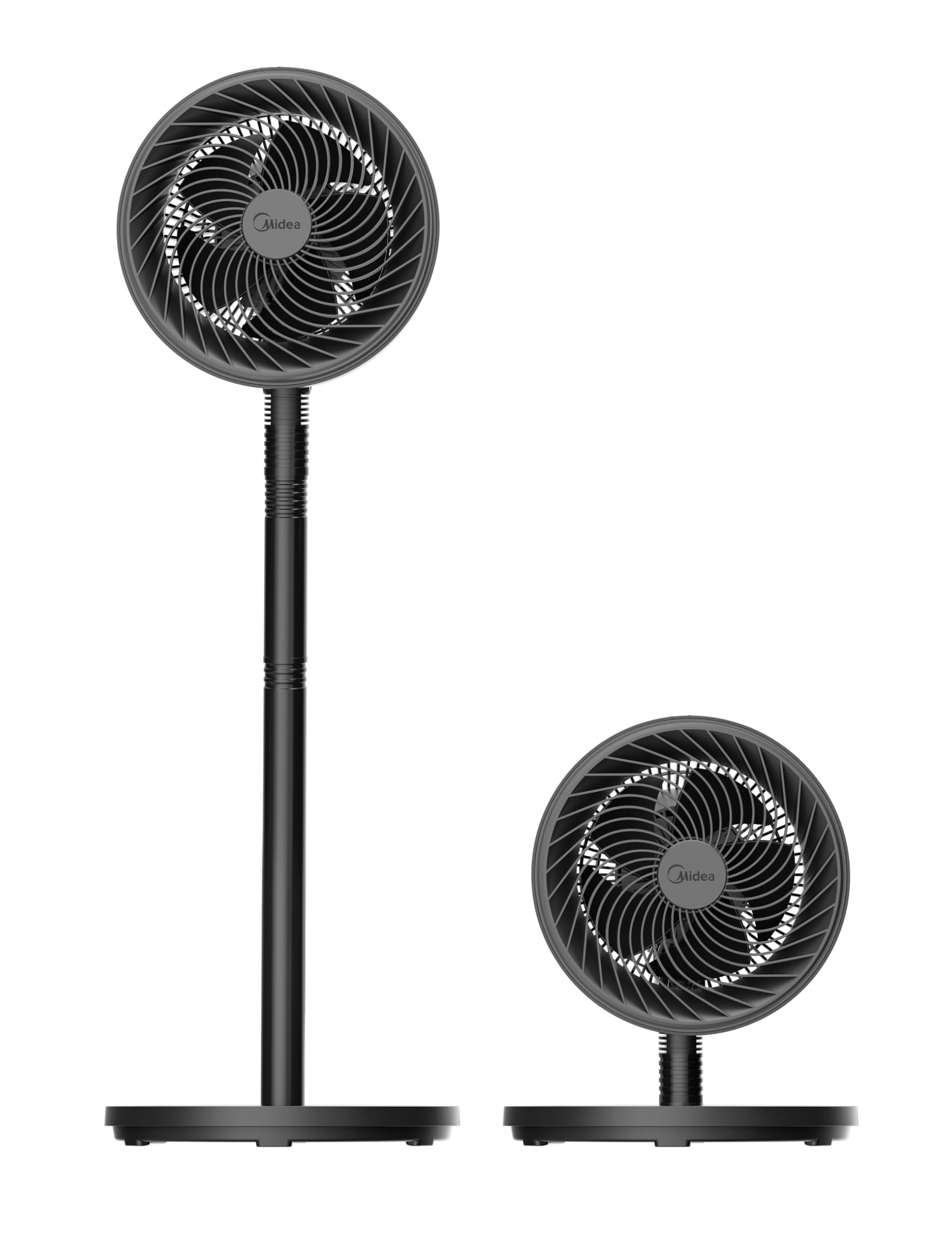 Midea Standventilator FG18-22LAPHSE(BL) 6 Turbo-Flügel, geräuscharmer DC-Motor, 15 Geschwindigkeiten und 4 Modi, Oszillation 30°-120°, Timer 24h, Höhe verstellbar 78-110