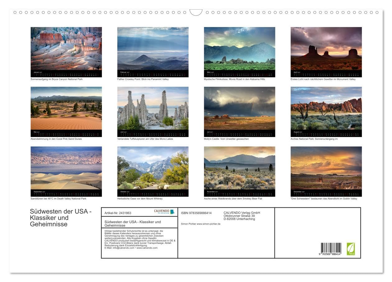 CALVENDO - Südwesten der USA - Klassiker und Geheimnisse (Wandkalender 2027 DIN A2 quer), Monatskalender: Ein geheimnisvoller Ausflug in den Südwesten der USA