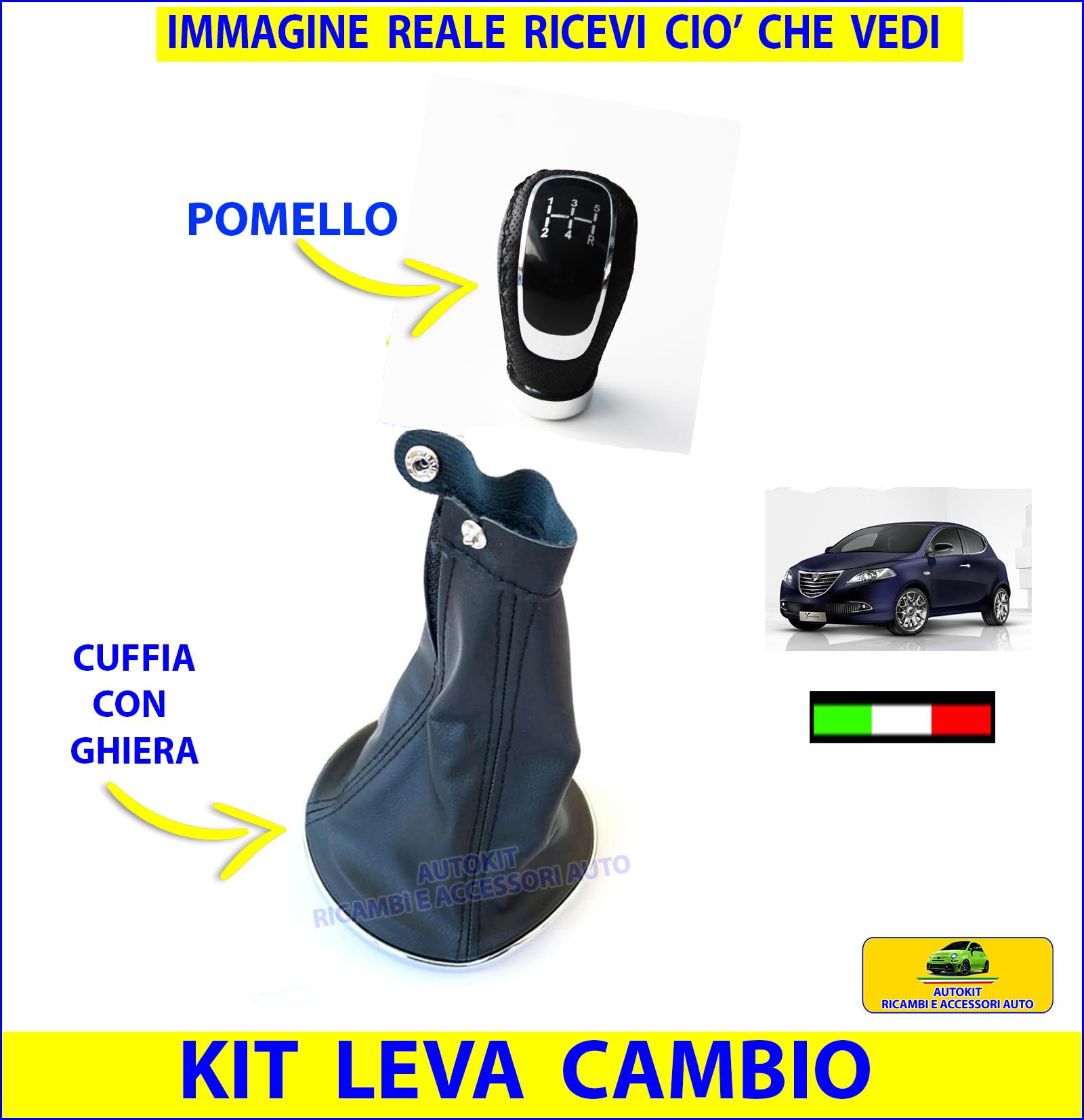 Cuffia Cambio In Vera Pelle Per Lancia Ypsilon 843 (2003-2012) - Kit Con Cornice - Foto 3