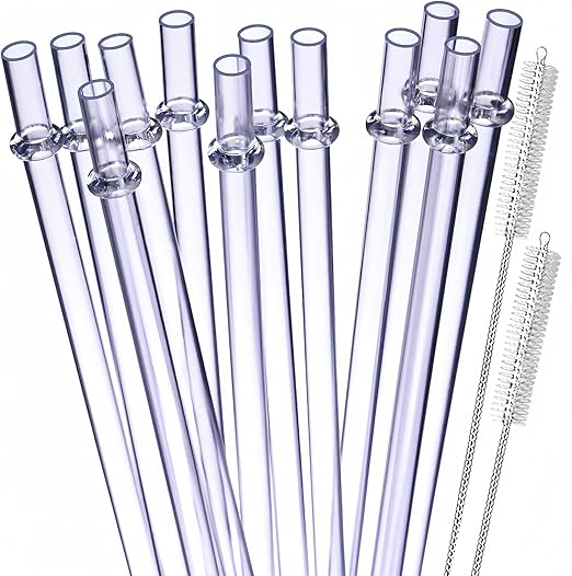 Reusable Long Hard Plastic Drinking Straws, Transparent Replacement Straws for 16OZ-32 OZ Tumblers, Cups, Mason Jars, Stanley, YETI, Starbucks (11 inch Clear 12 PCS)