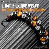 Vista 3 de HASKARE Triple Protection Bracelet, Genuine Tigers Eye Black Obsidian and Hematite 8mm Beads Bracelet for Men Women, Crystal Jewelry Stone Bracelets