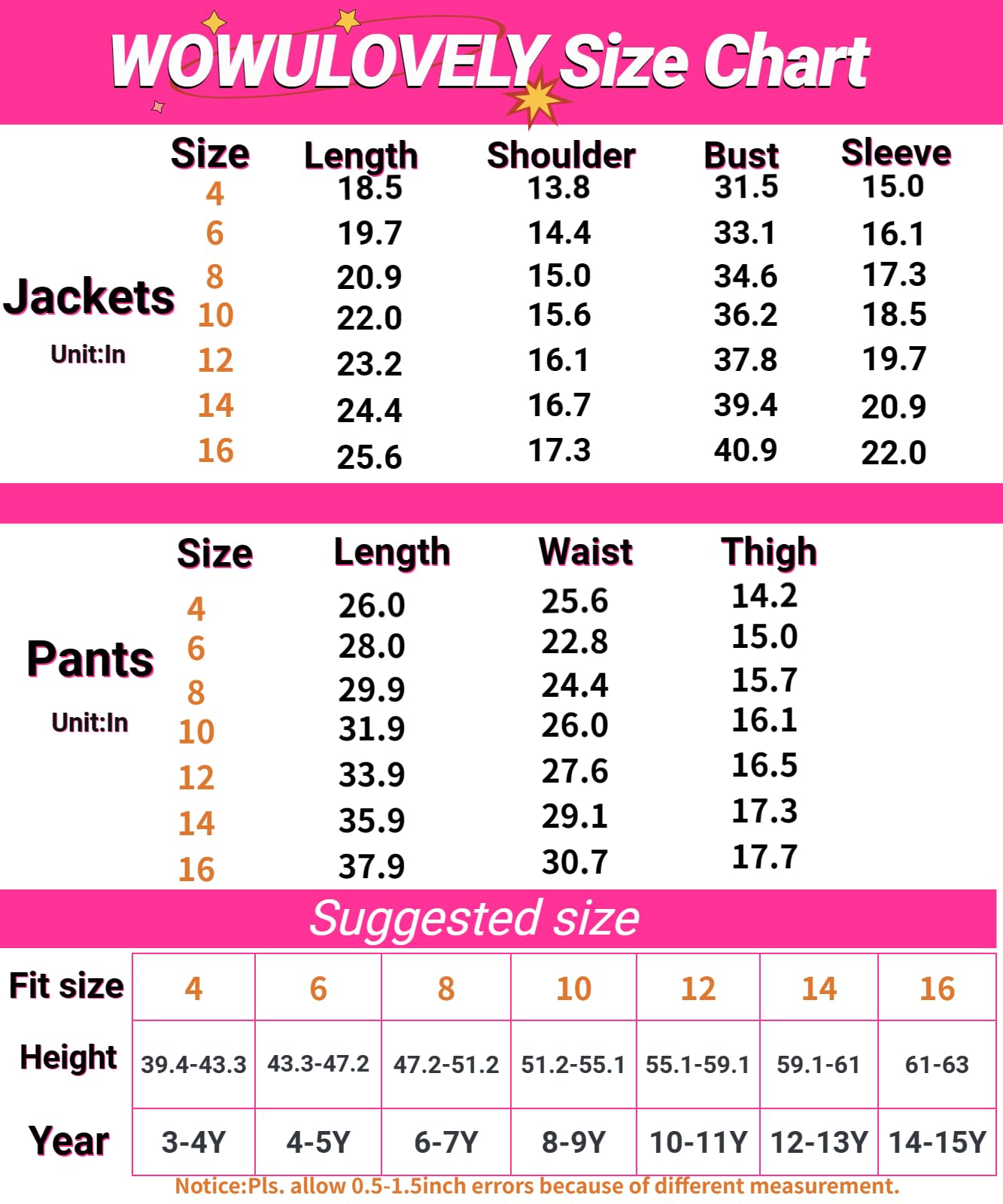 WOWULOVELY Girls Thicken Warm Snowsuit Hooded Skiing Jacket Pants 2 pcs Set Skiing Jacket with Pants