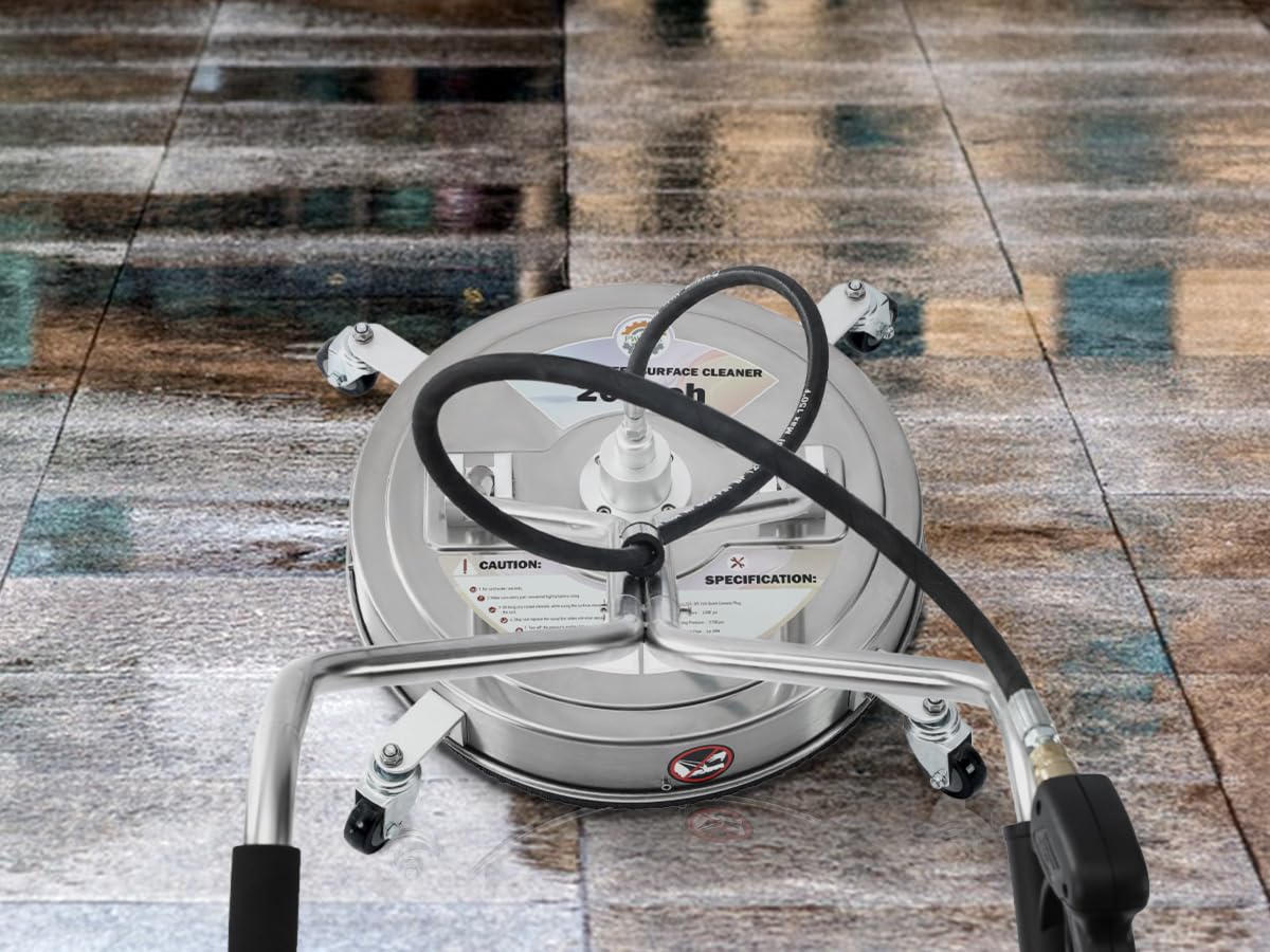 PWACCS Limpiador de superficies a presión de 20 pulgadas, lavadora de superficies de lavado a presión de acero inoxidable con doble mango y 4 ruedas, limpiador a presión de 4500 PSI para limpiar