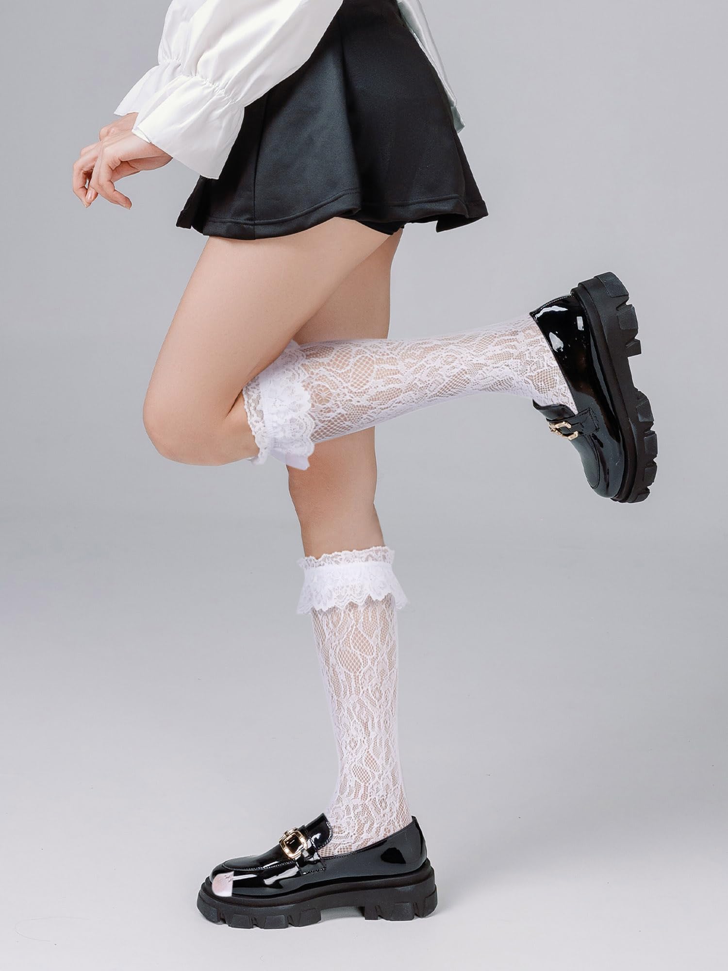 Geyoga 4 Pairs Lace Ruffle Frilly Ankle Socks Women Lace Cute Dress Socks for Women Ladies Princess Accessories