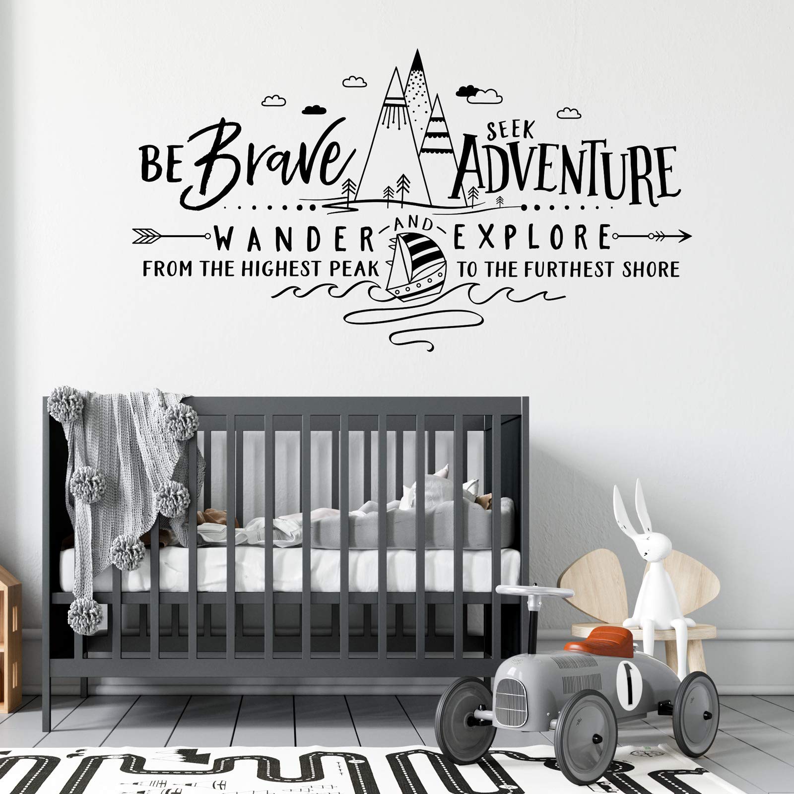 Nacnic Nordic Style Wall Sticker Decorative Vinyl Wild Adventures Geometric Adhesive Film with Inspirational Phrase "Be Brave, Seek Adventure" Minimalist Decoration for Home, Office, Shop