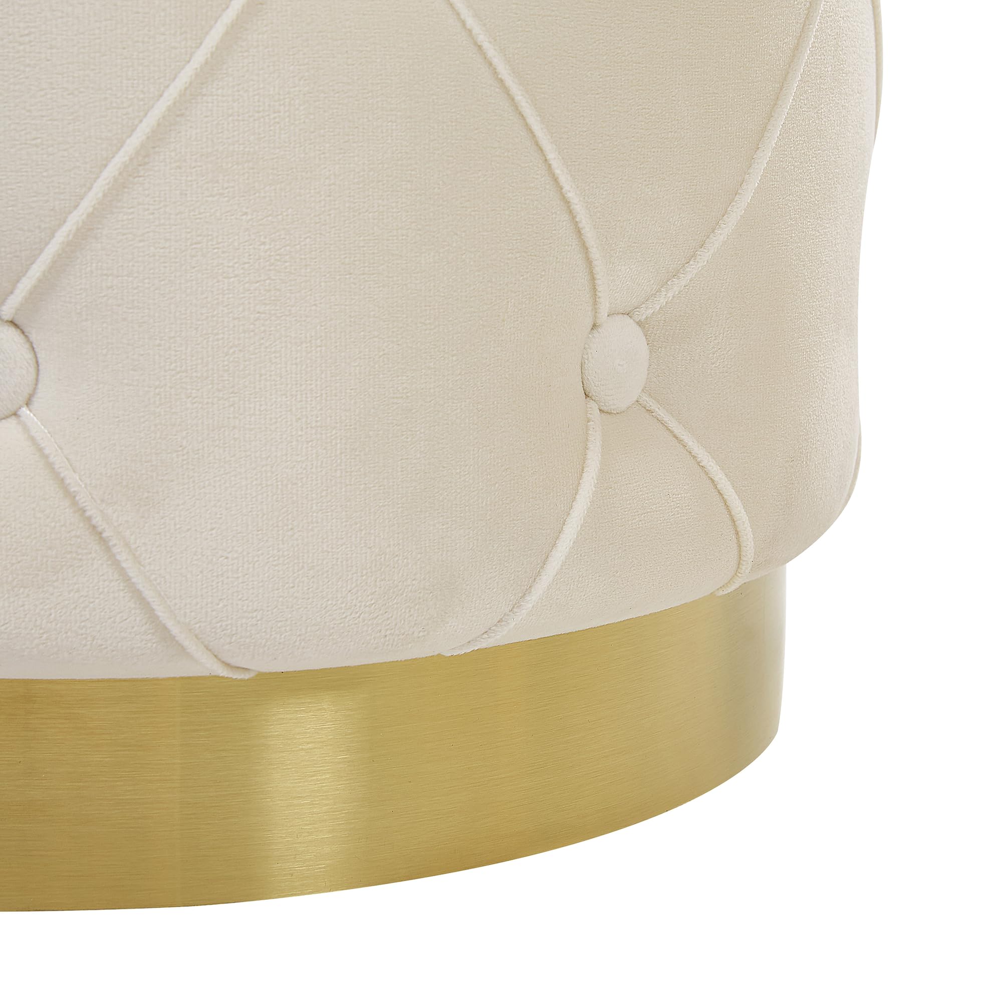 Lot 2 Poufs Coffres de Rangement en Velours Blanc Capitonné et Base en Acier Doré pour Chambre ou Salon au Design Glamour et Vintage Beliani